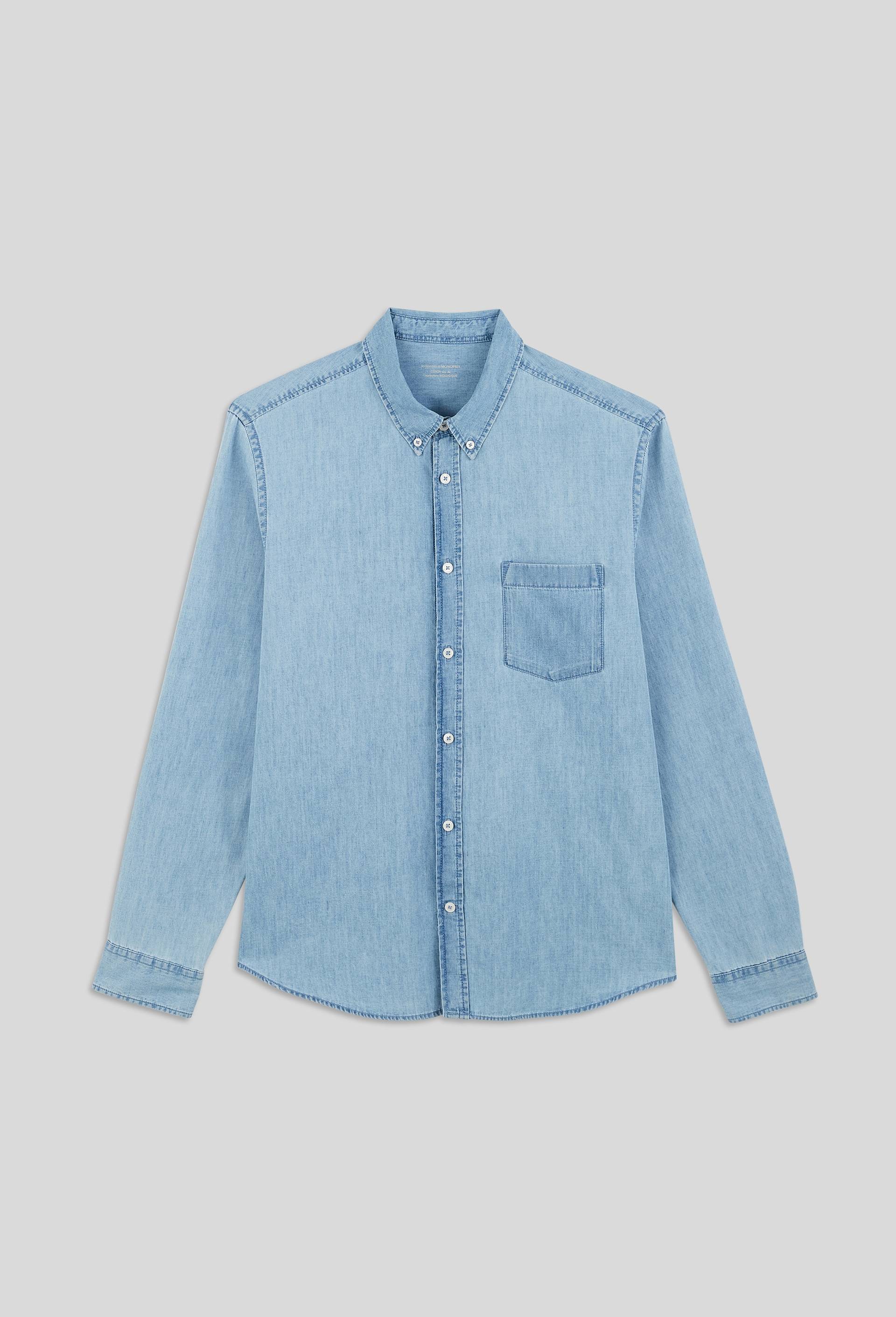Chemise manches longues chambray jean en coton BIO GOTS, Bleu clair, large image number 6.0