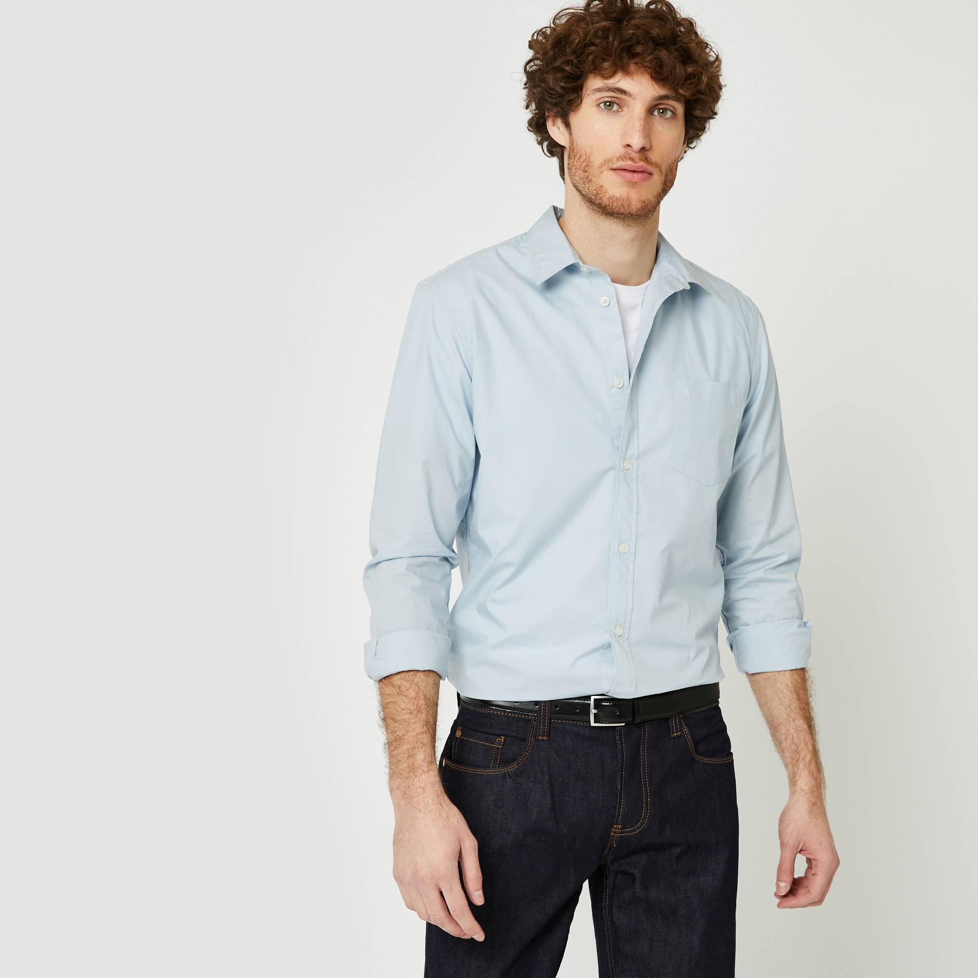 Chemise popeline coupe regular en coton BIO, Bleu gris, large image number 0.0
