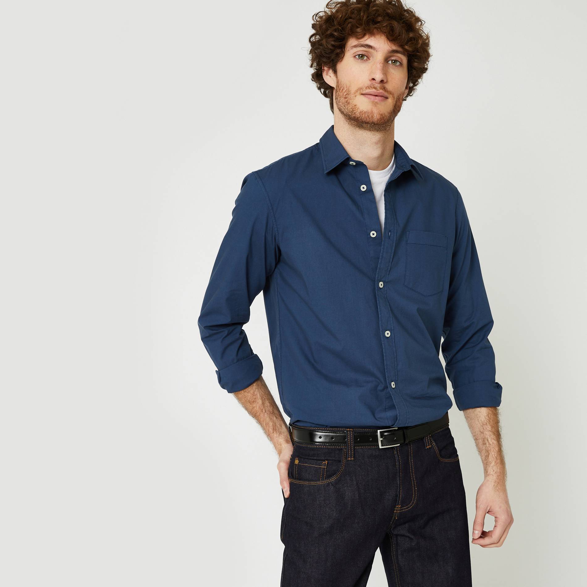 Chemise popeline coupe regular en coton BIO, Indigo, large image number 0.0
