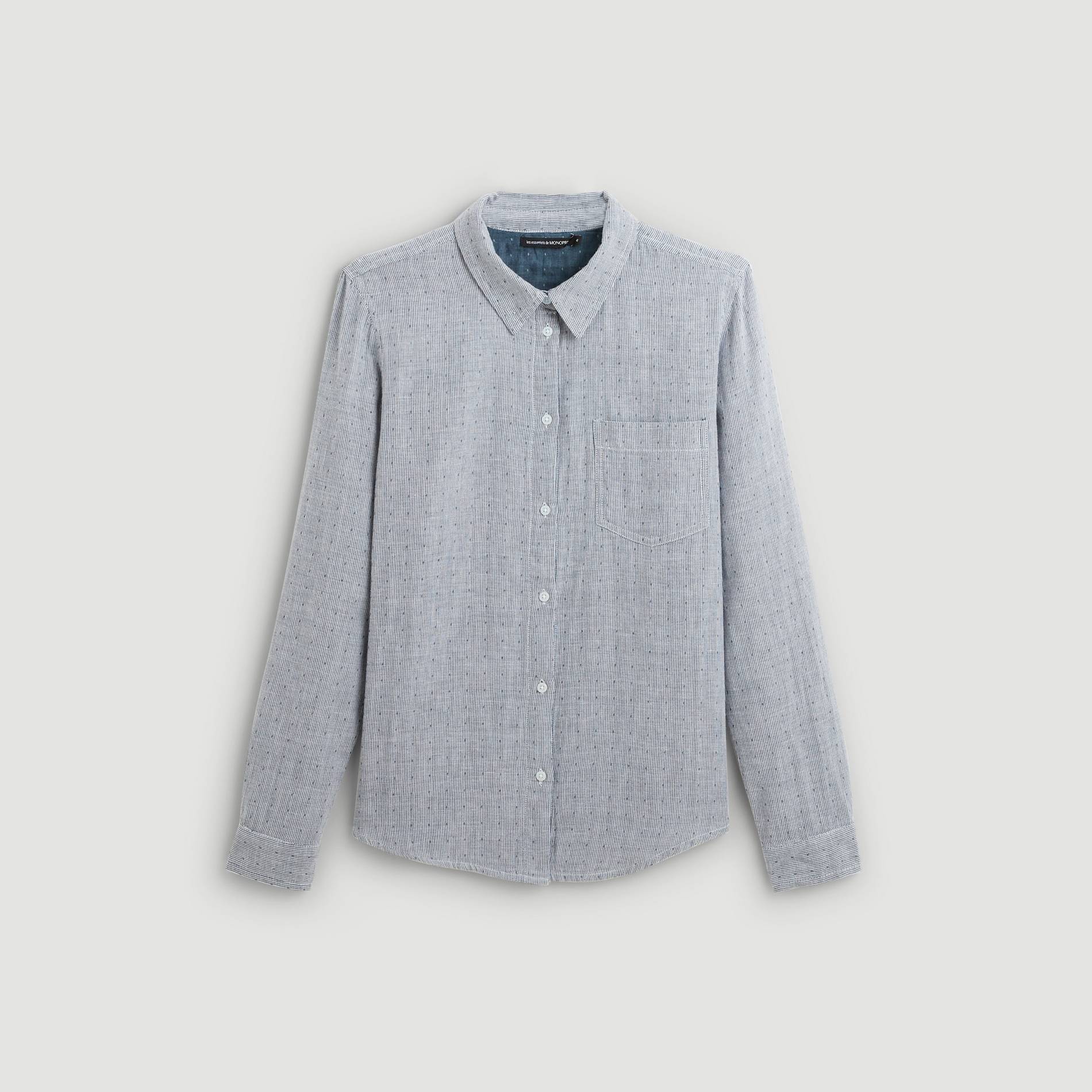 Chemise à rayure envers pois en coton BIO, Bleu pâle, large image number 2