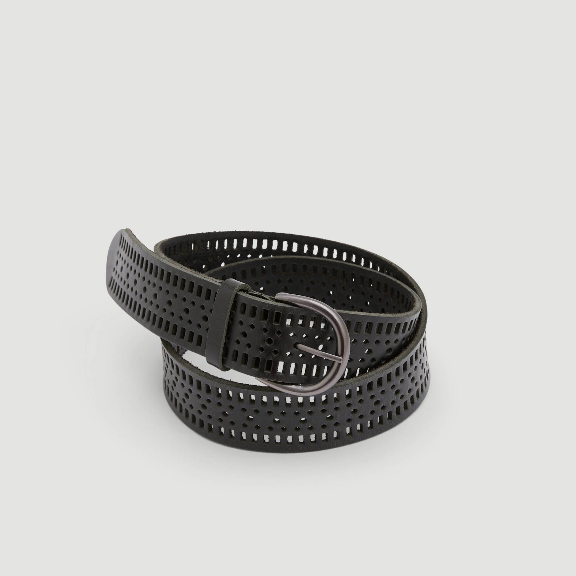 Ceinture en cuir perforé, Noir, large image number 0.0