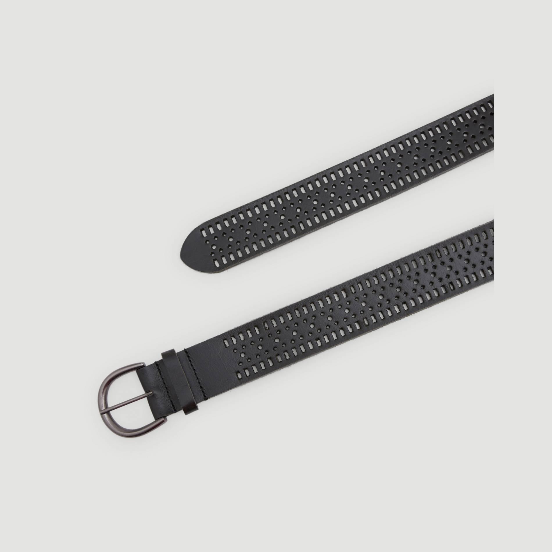 Ceinture en cuir perforé, Noir, large image number 1