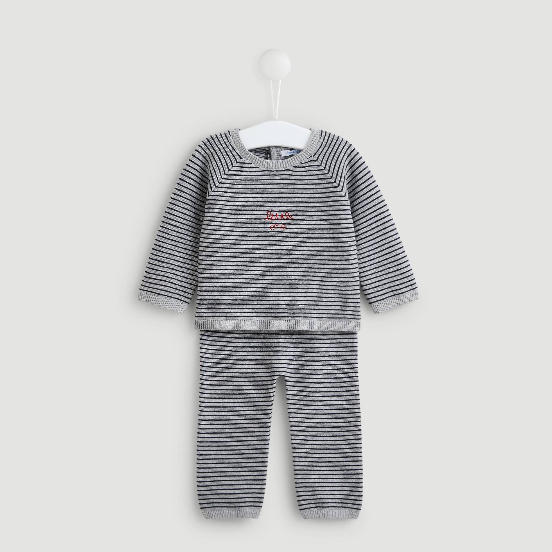 Ensemble en tricot rayé, Bleu marine, large image number 0