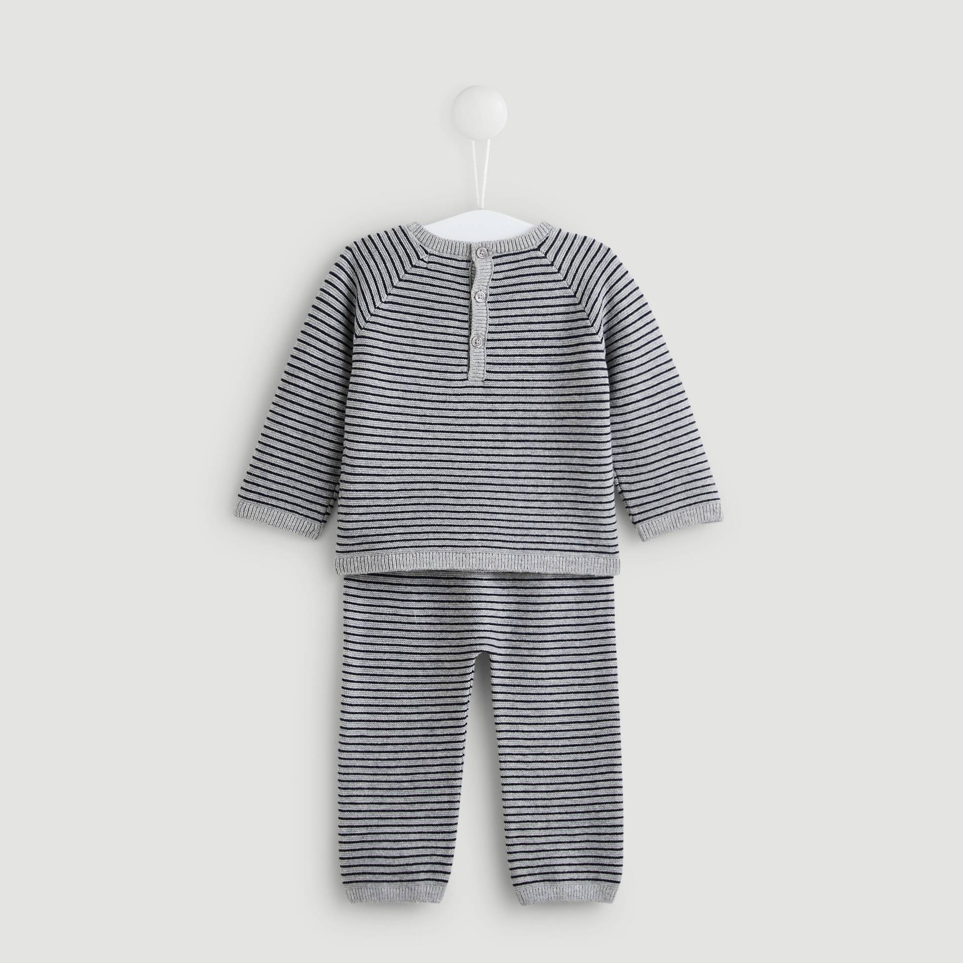 Ensemble en tricot rayé, Bleu marine, large image number 1