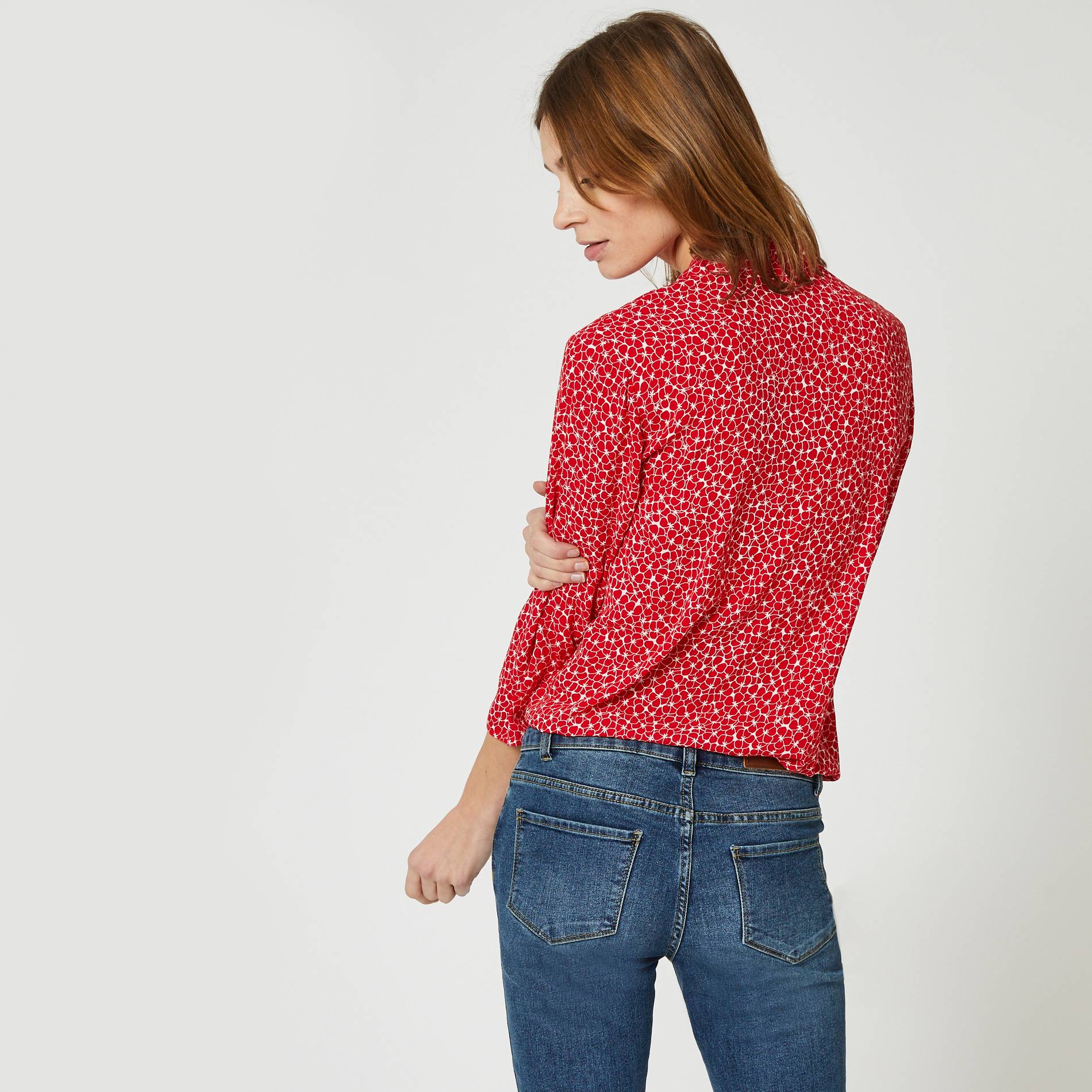 Blouse manches longues col V, Carmin, large image number 1