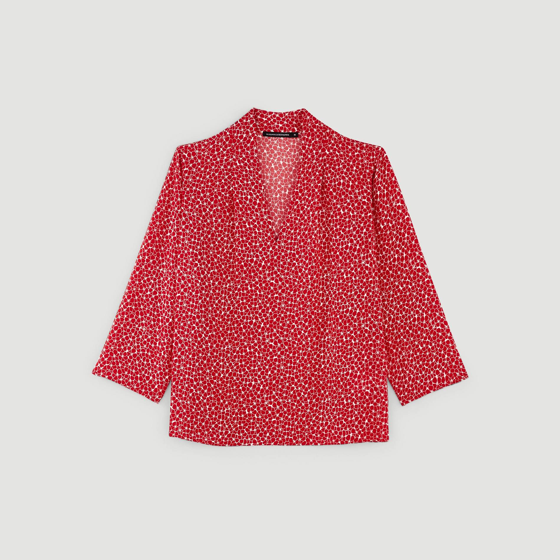 Blouse manches longues col V, Carmin, large image number 2