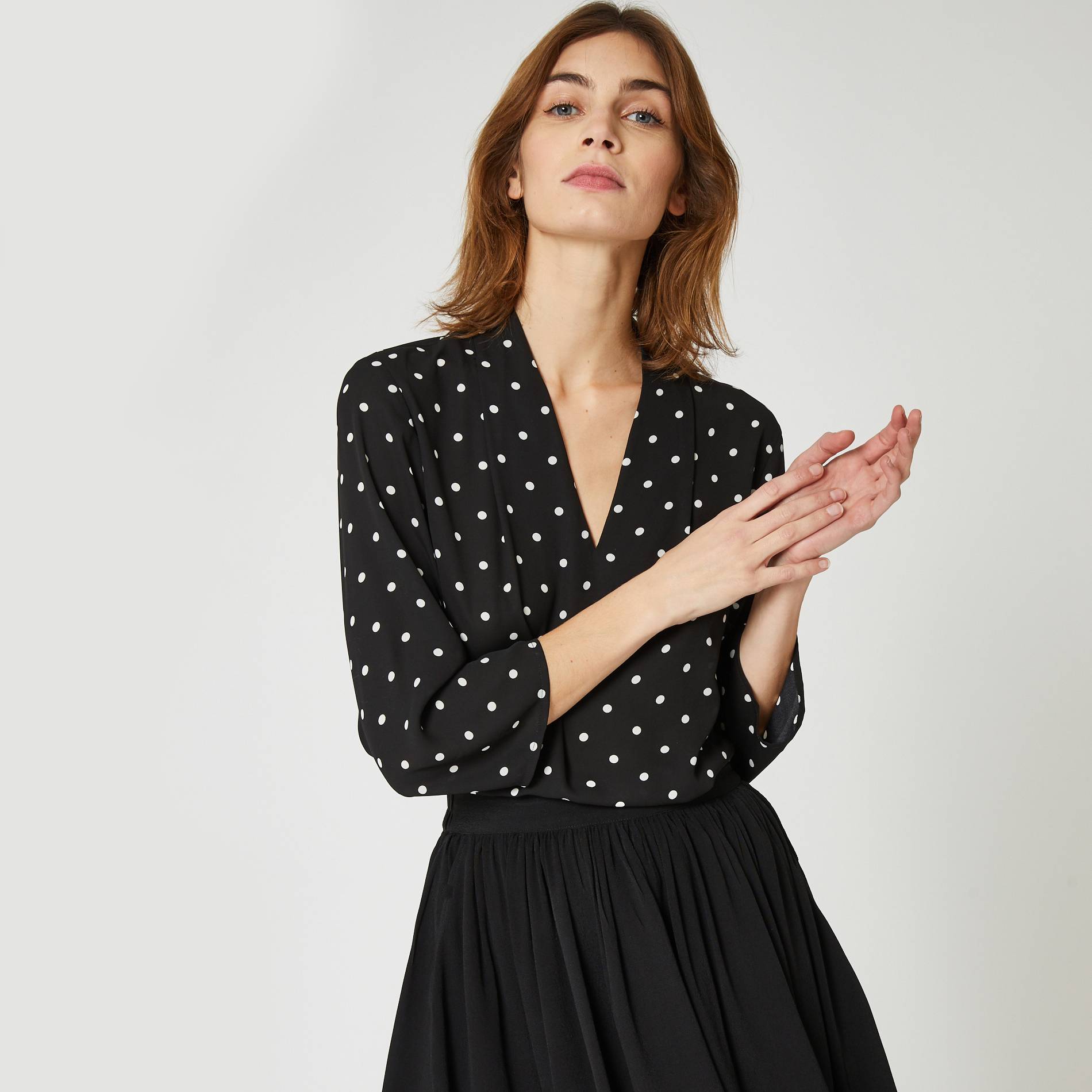 Blouse fluide à pois, Noir, large image number 0