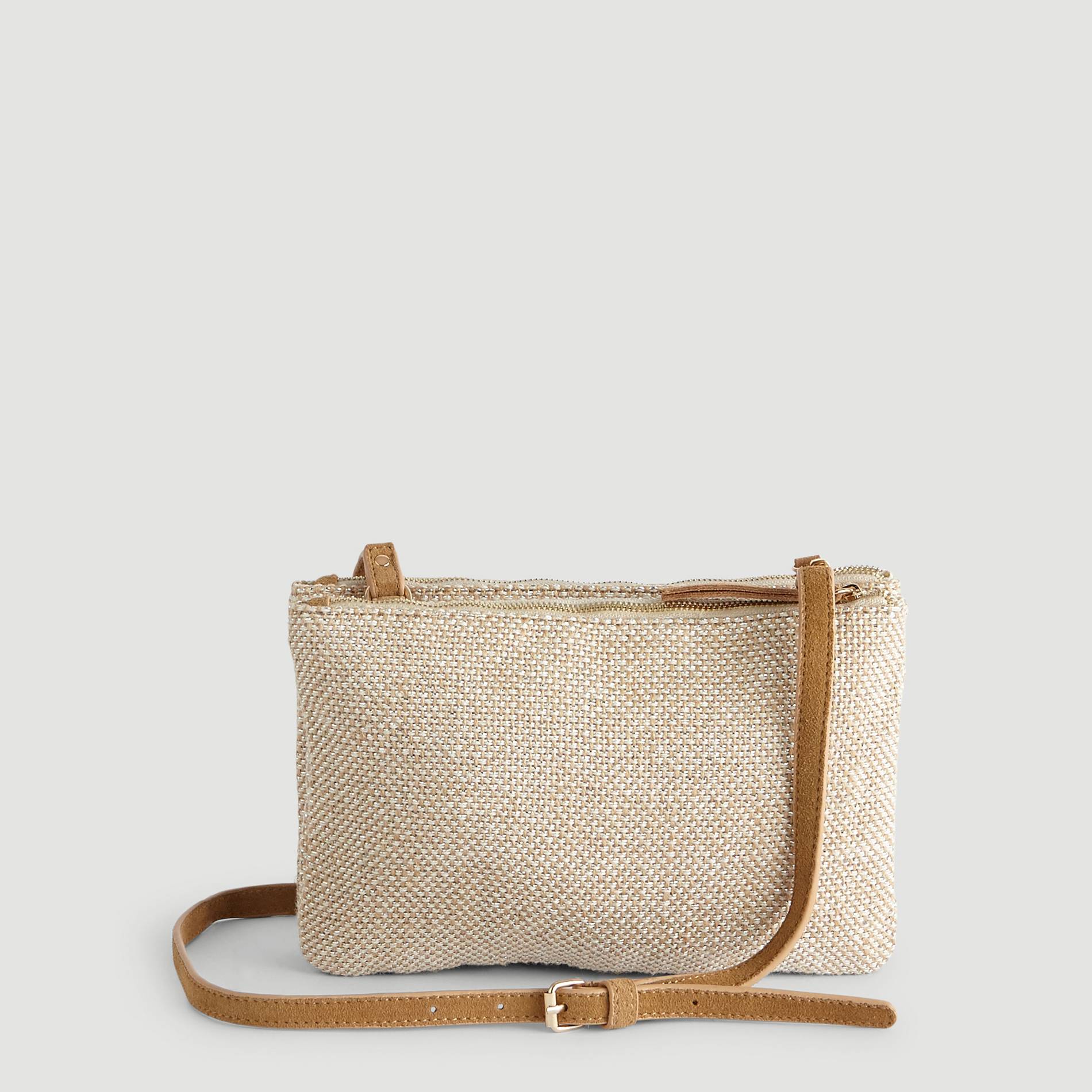 Sac zippé jute effet brillant, Beige, large image number 1