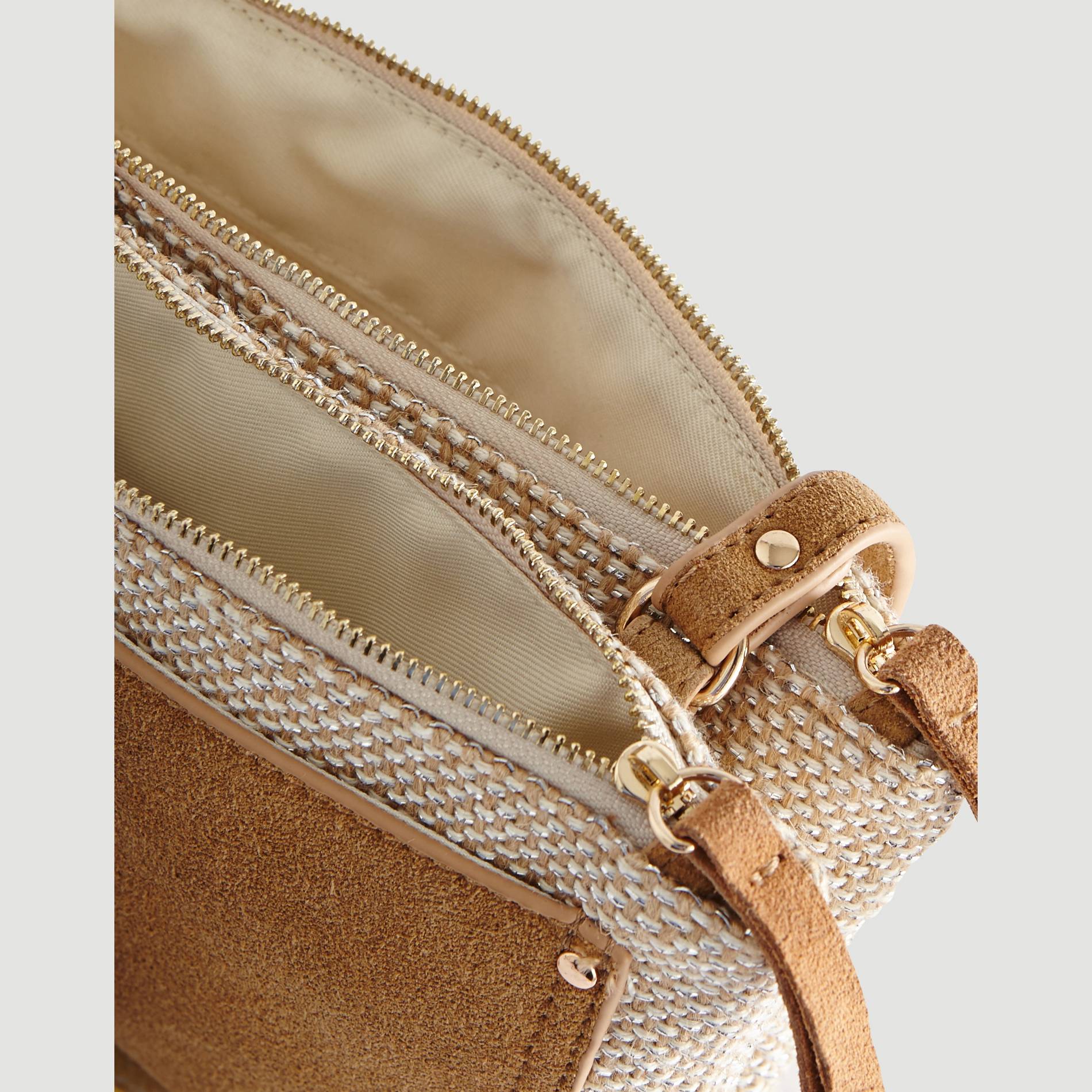 Sac zippé jute effet brillant, Beige, large image number 2.0