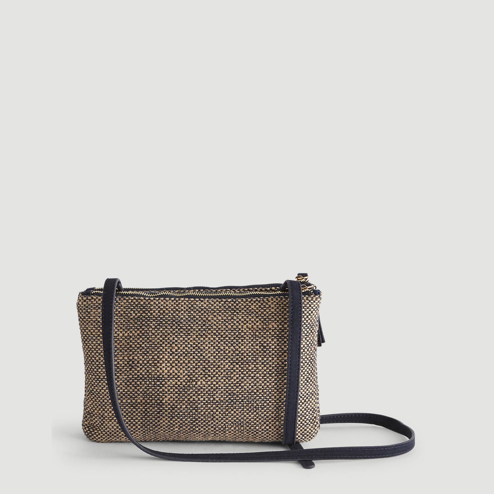 Sac zippé jute effet brillant, Bleu marine, large image number 1.0