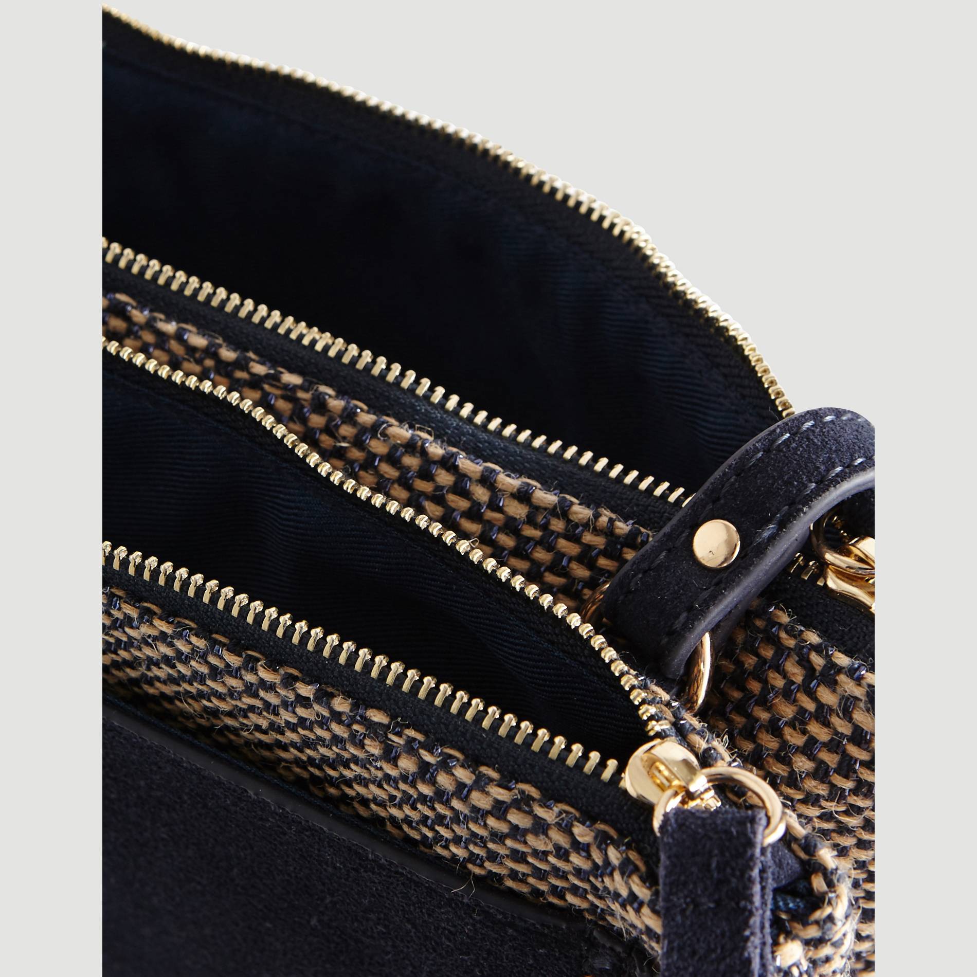 Sac zippé jute effet brillant, Bleu marine, large image number 2