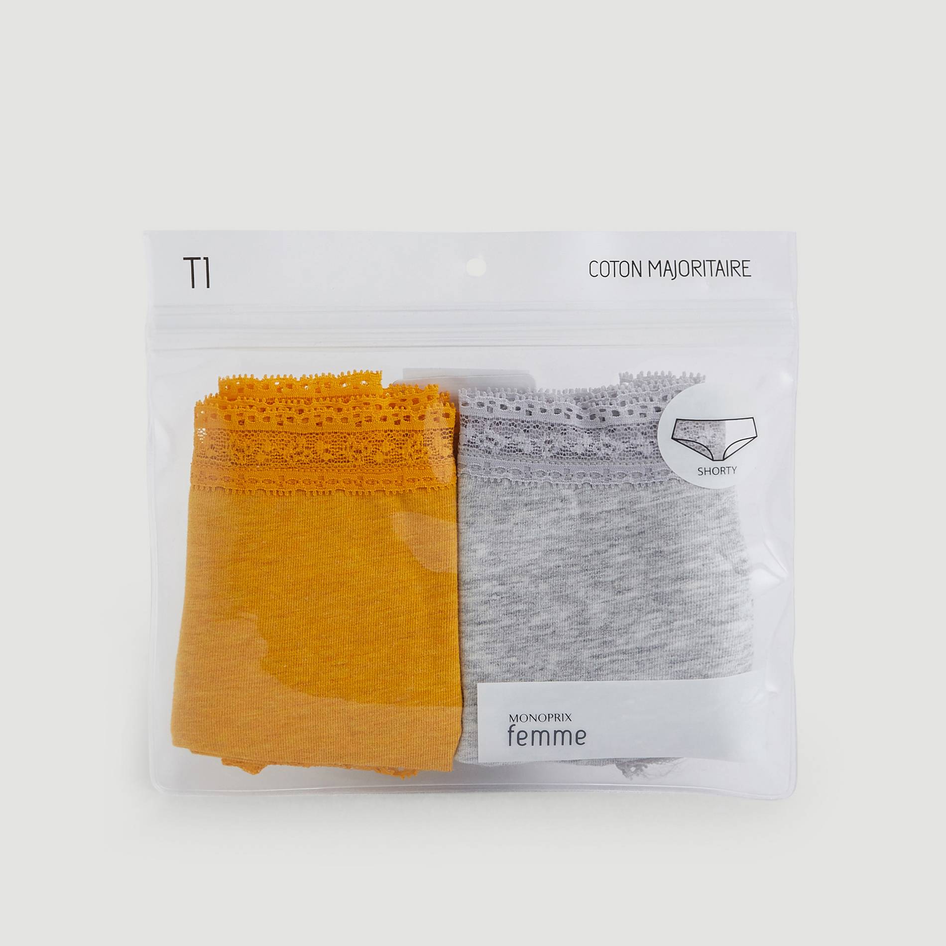 Lot de 2 shorties en coton, Safran, large image number 2