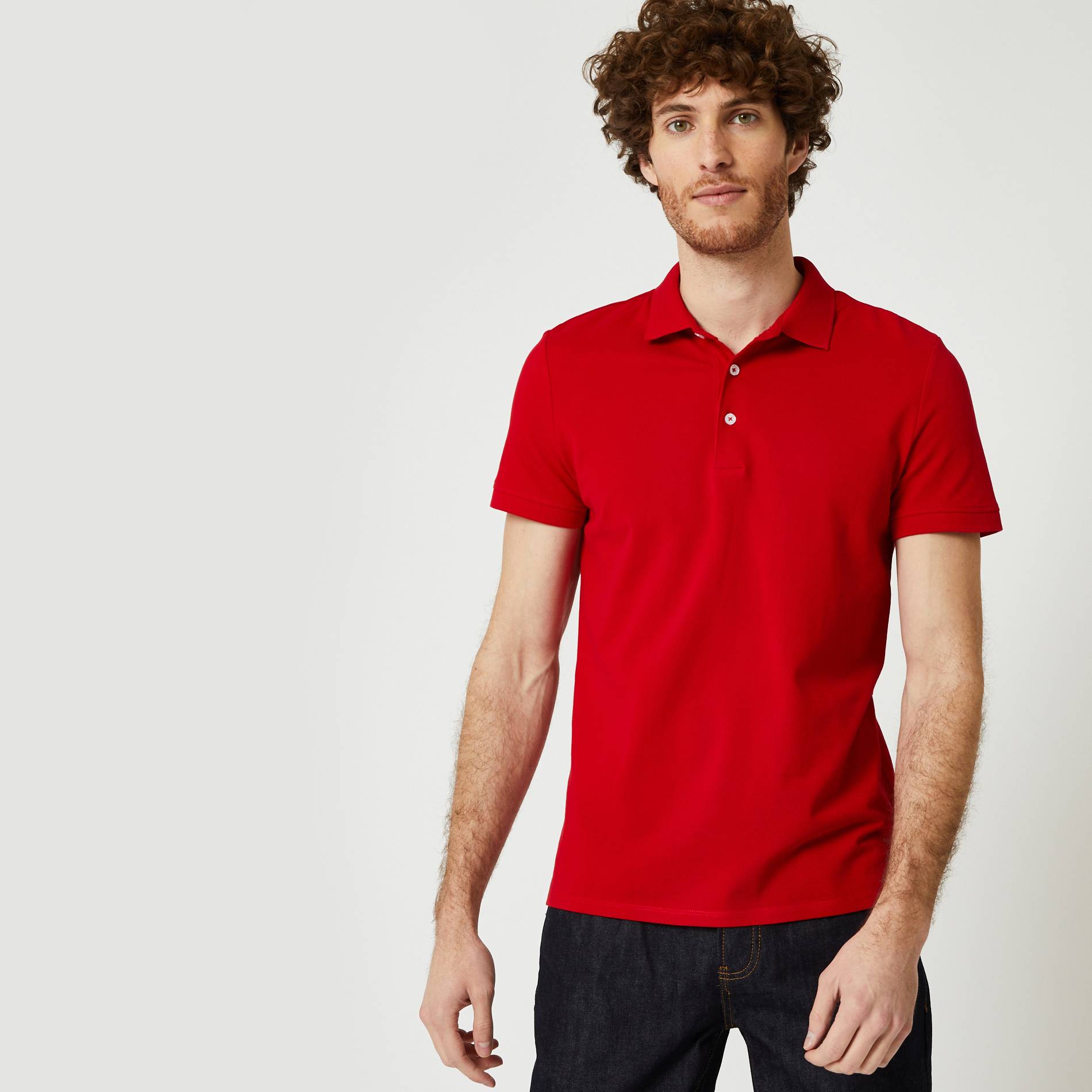 Polo piqué en coton BIO, Carmin, large image number 0