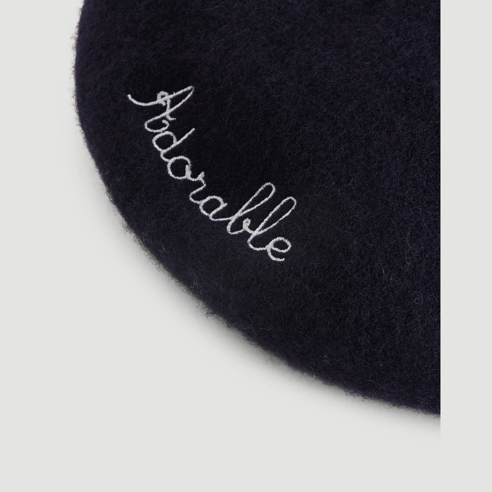 Béret uni brodé en laine, Bleu marine, large image number 1.0