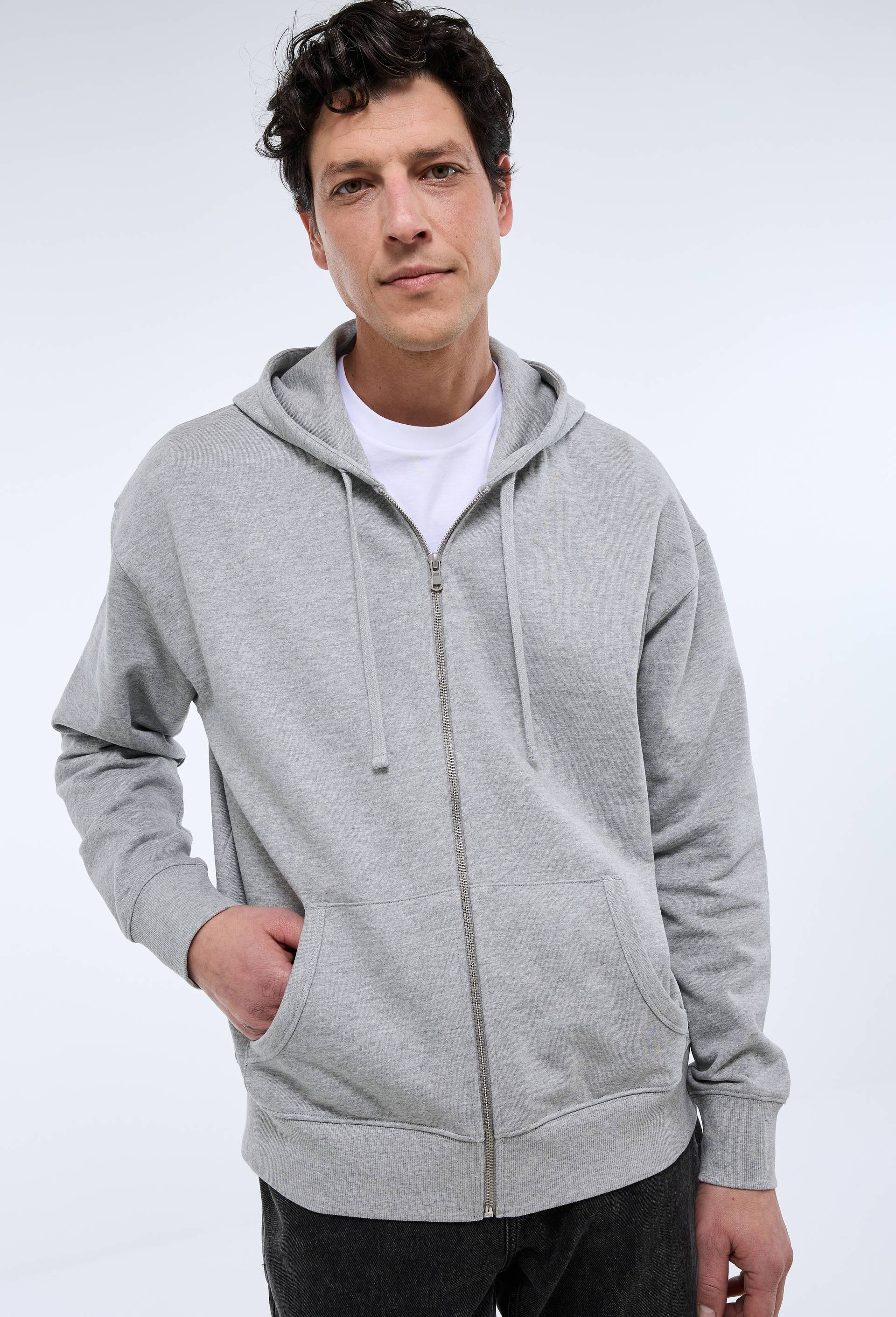 Sweat molleton &agrave; capuche zipp&eacute; en coton BIO GOTS, Gris, large image number 0.0