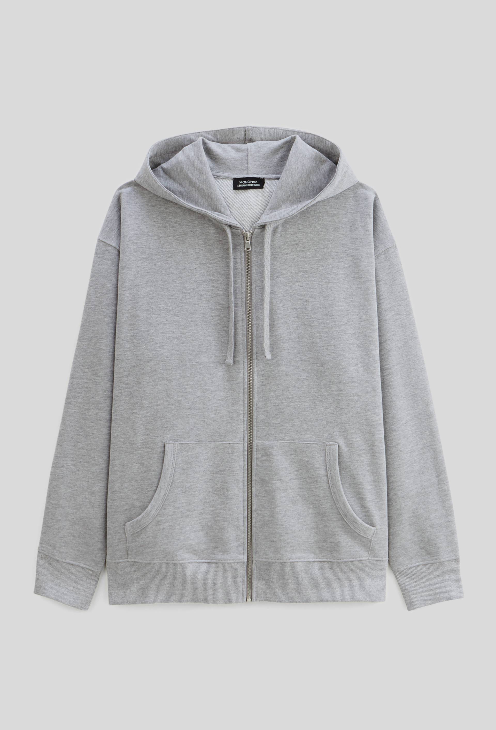 Sweat molleton &agrave; capuche zipp&eacute; en coton BIO GOTS, Gris, large image number 3.0