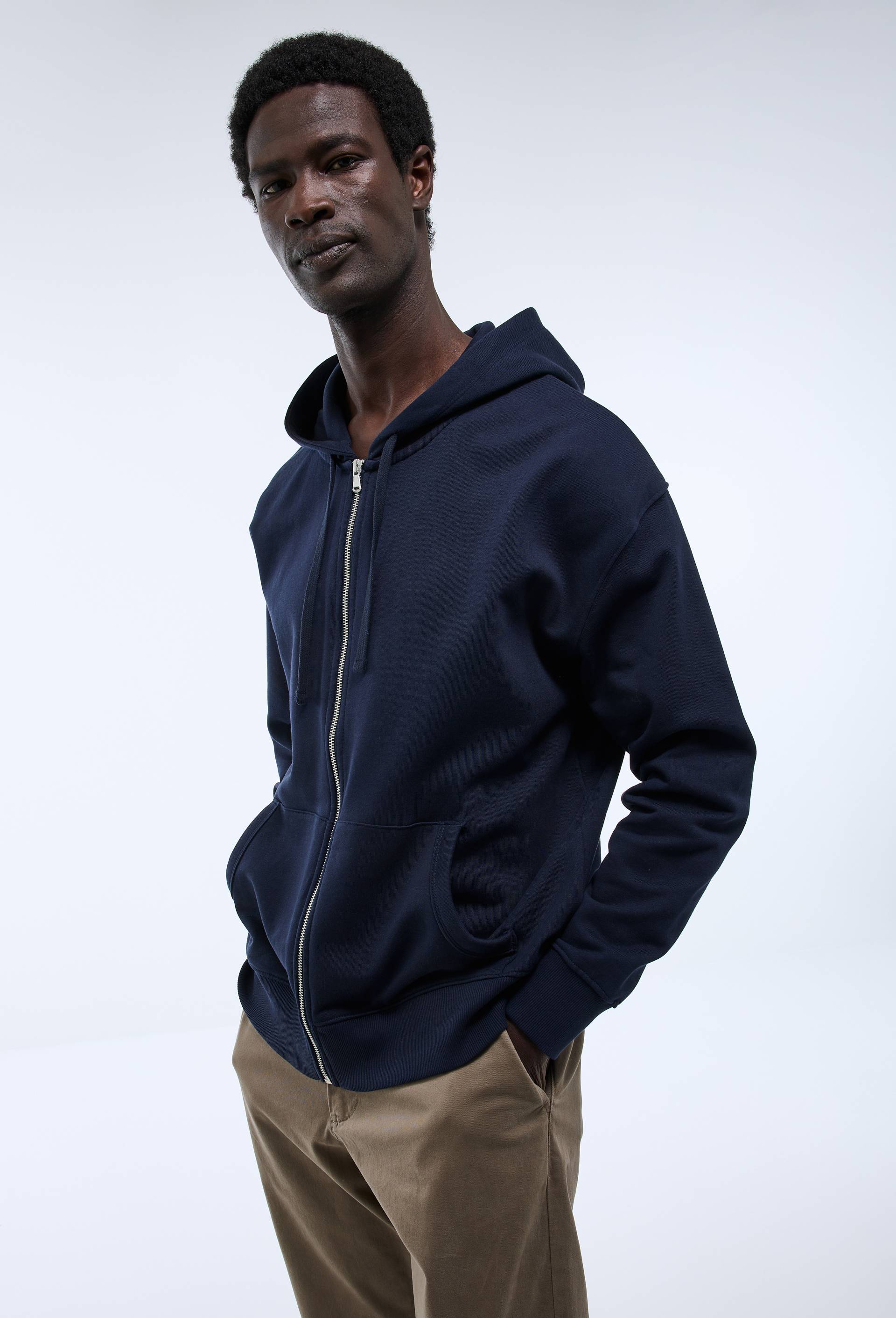 Sweat à capuche zippé en coton BIO GOTS, Bleu foncé, swatch image