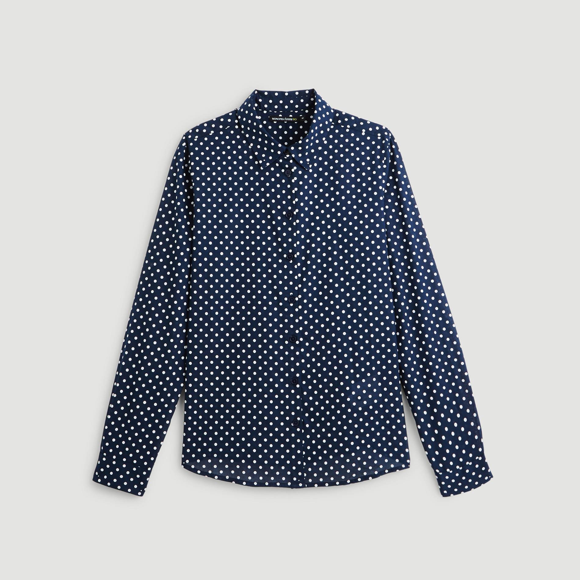 Chemise a pois en coton BIO, Bleu marine, large image number 2.0