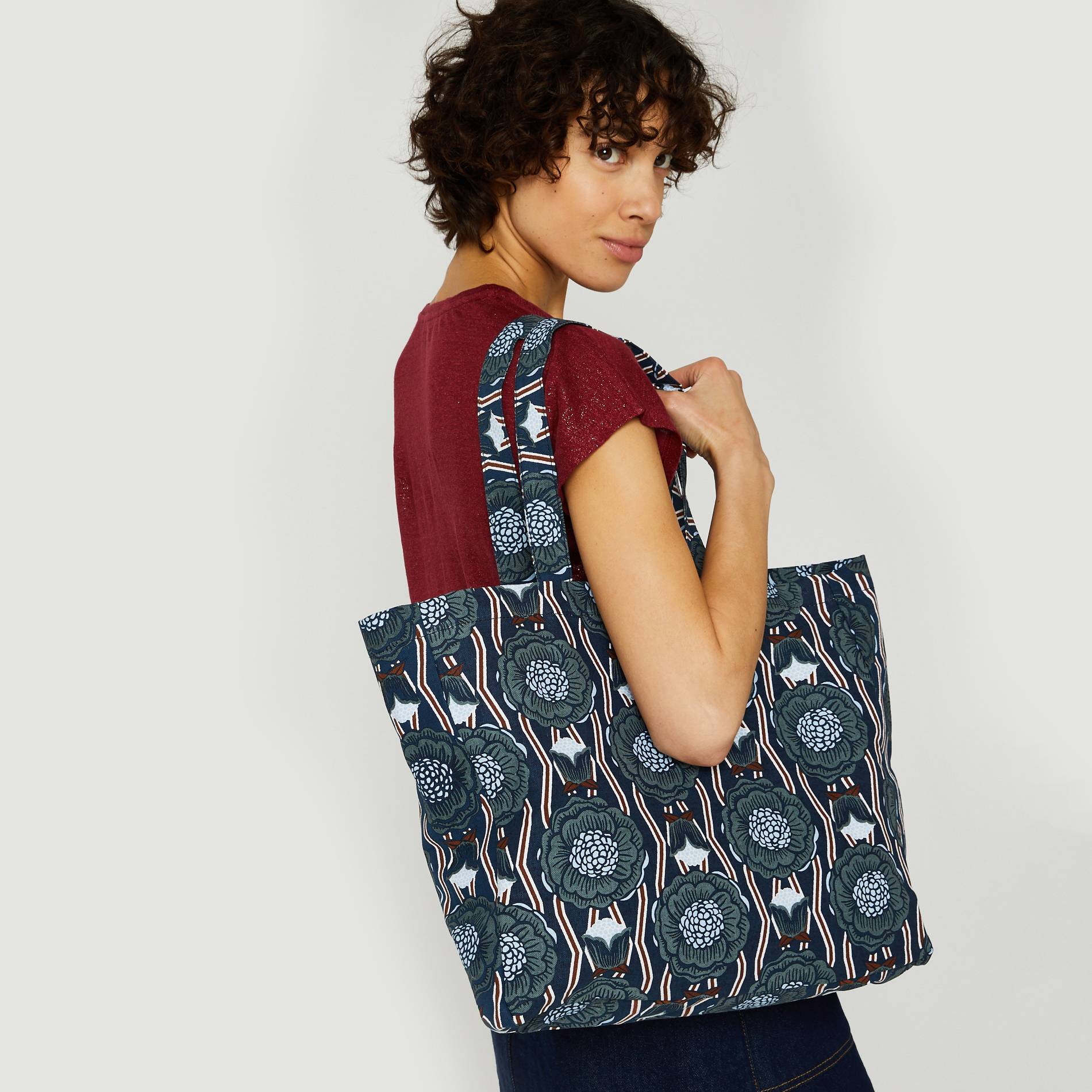 Tote bag imprimé en coton BIO, Bleu marine, large image number 0.0