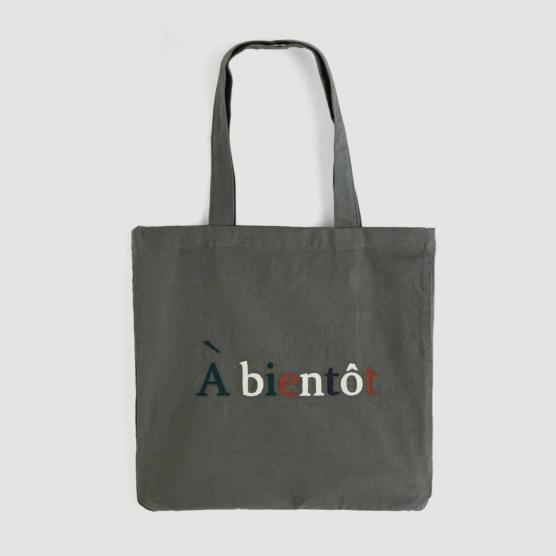 Tote bag brodé en coton BIO, Kaki, large image number 1