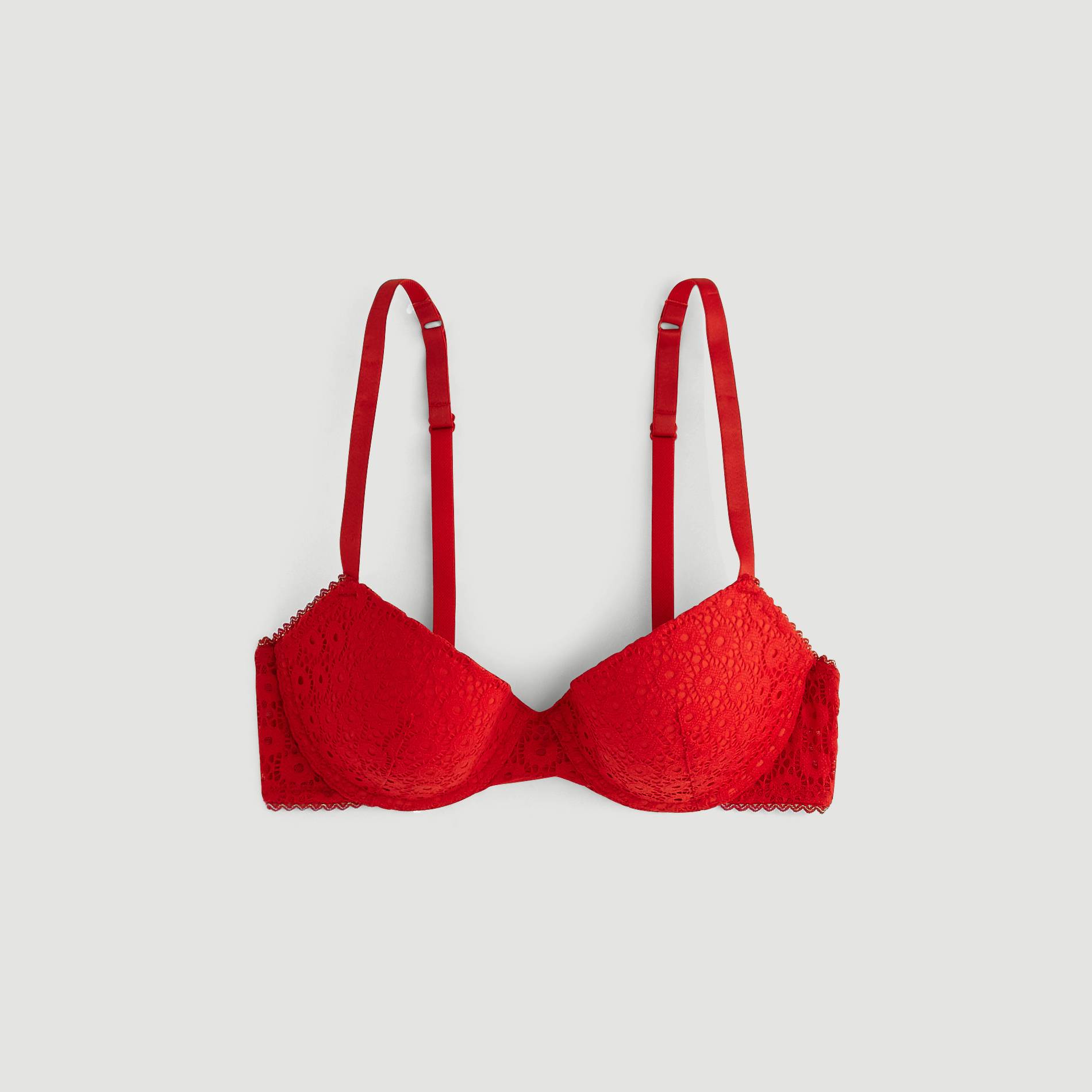 Soutien-gorge corbeille en dentele et pois avec coques, Carmin, large image number 2