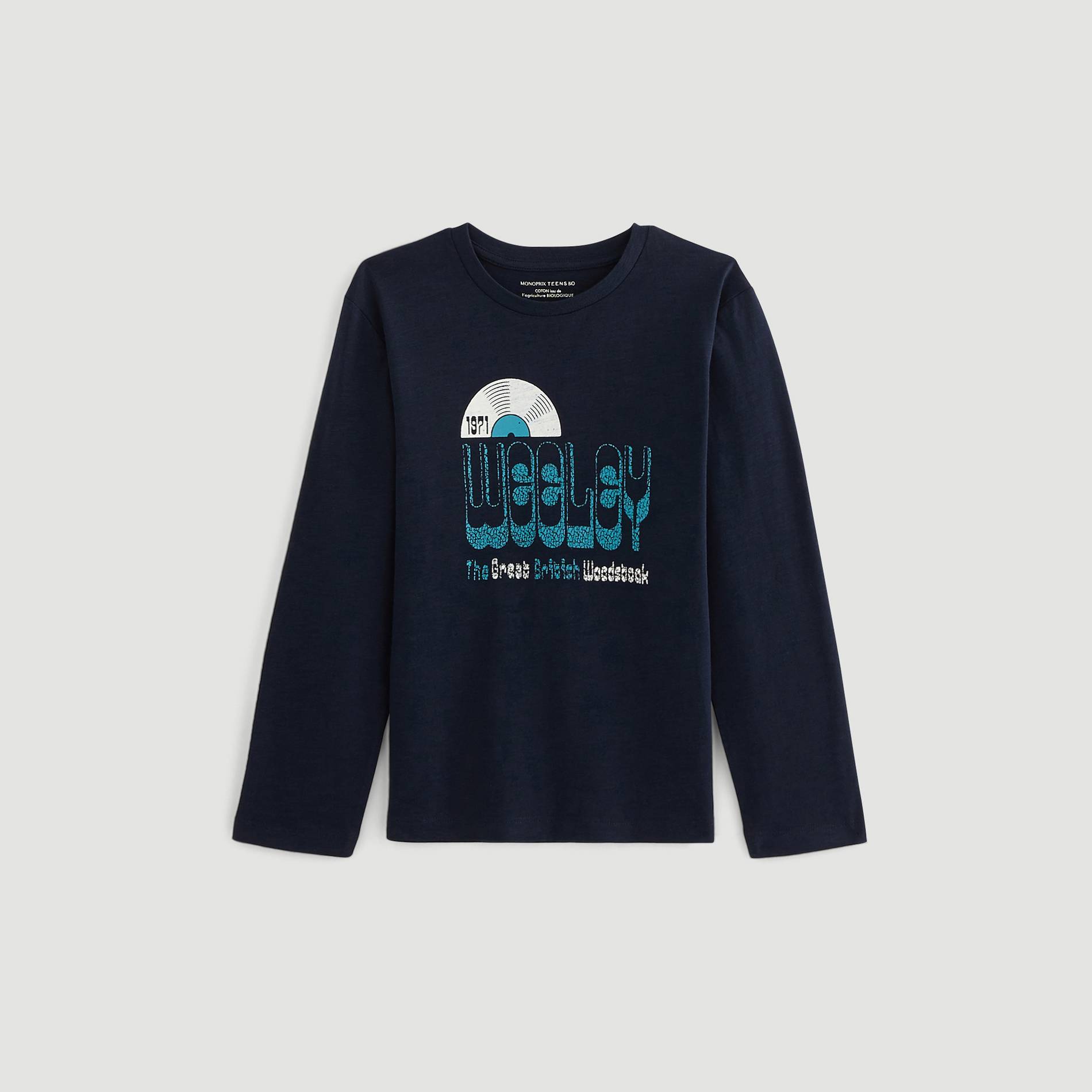 T-shirt manches longues imprimé en coton BIO, Bleu marine, large image number 1