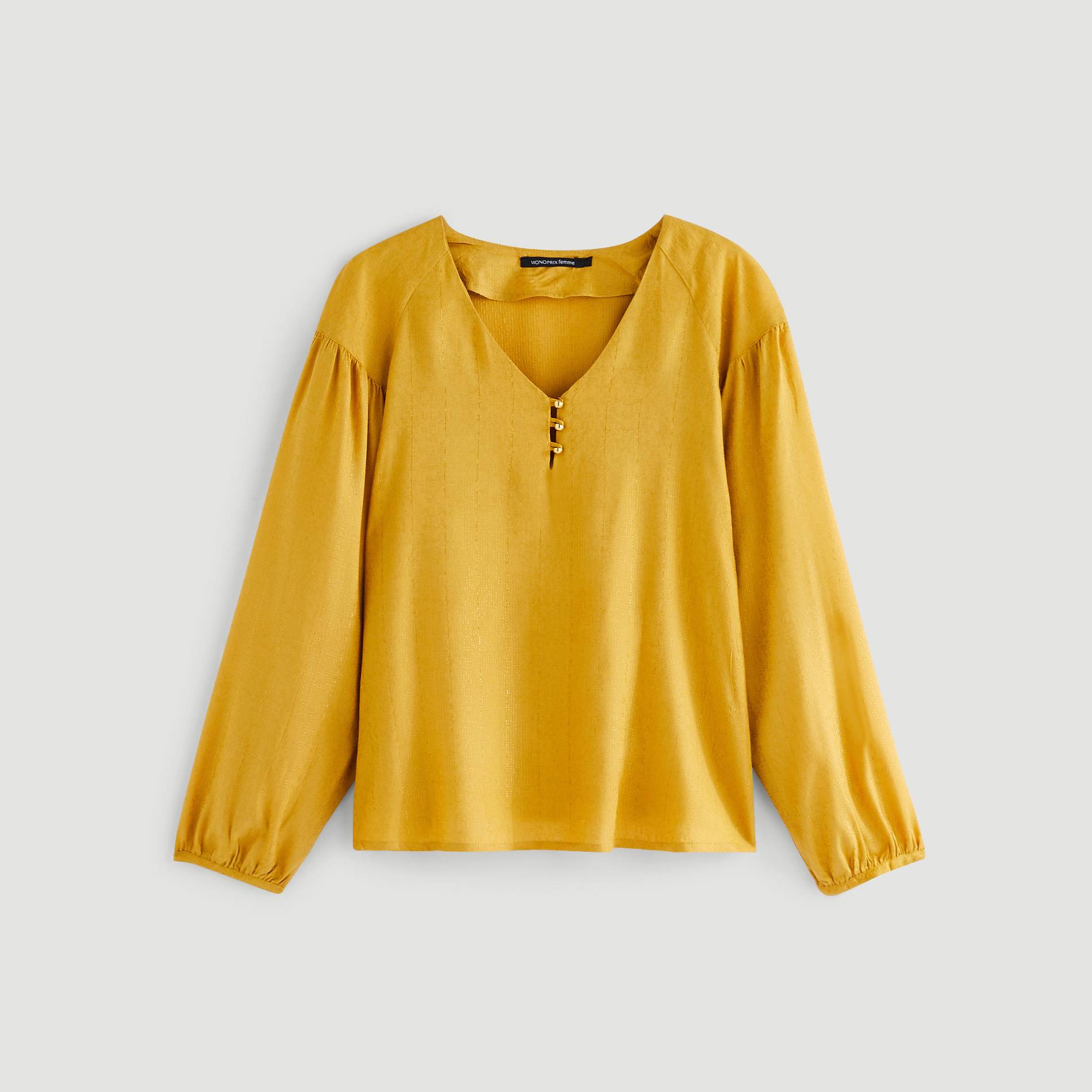 Blouse col V manches longues, Moutarde, large image number 2.0