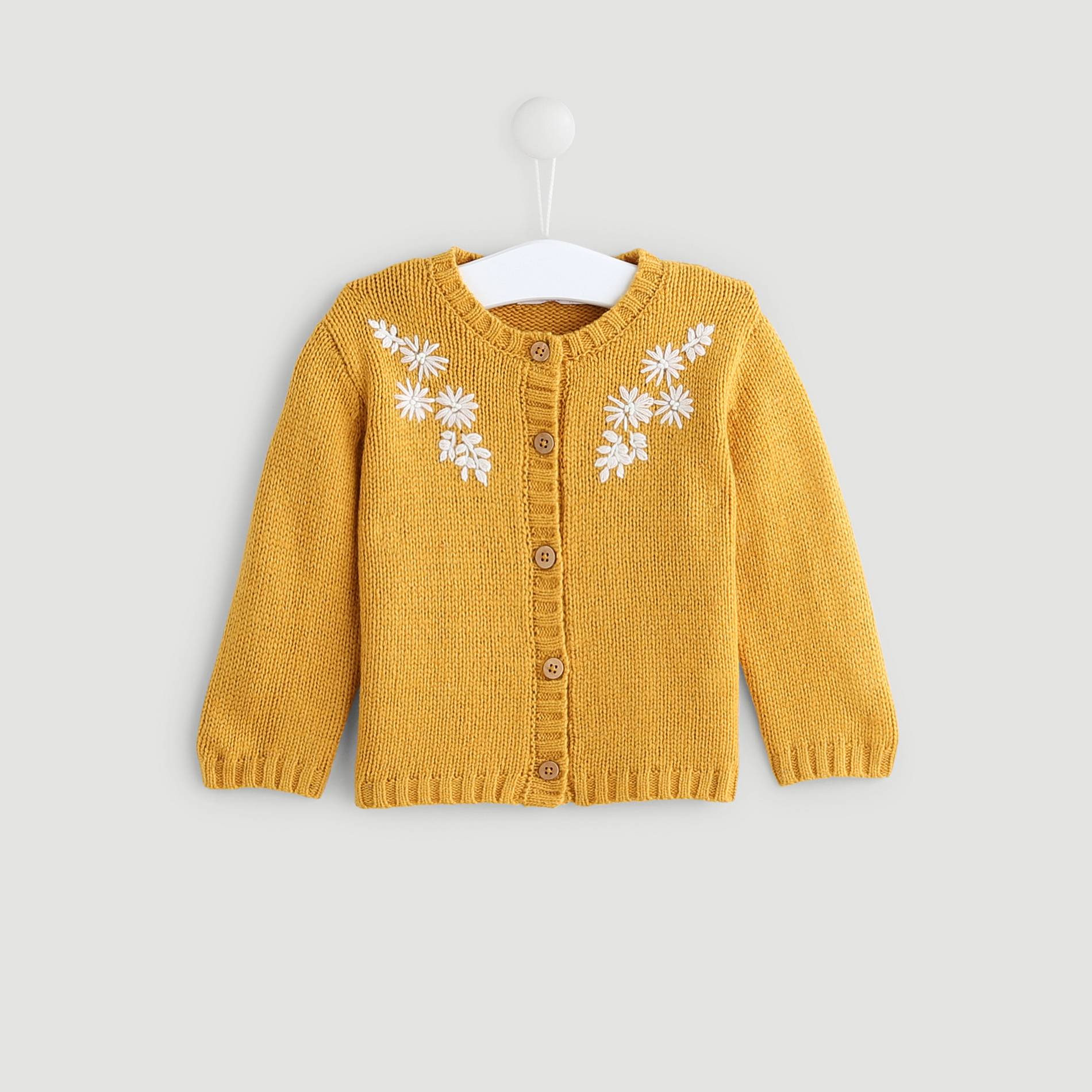Cardigan brodé, Moutarde, large image number 0