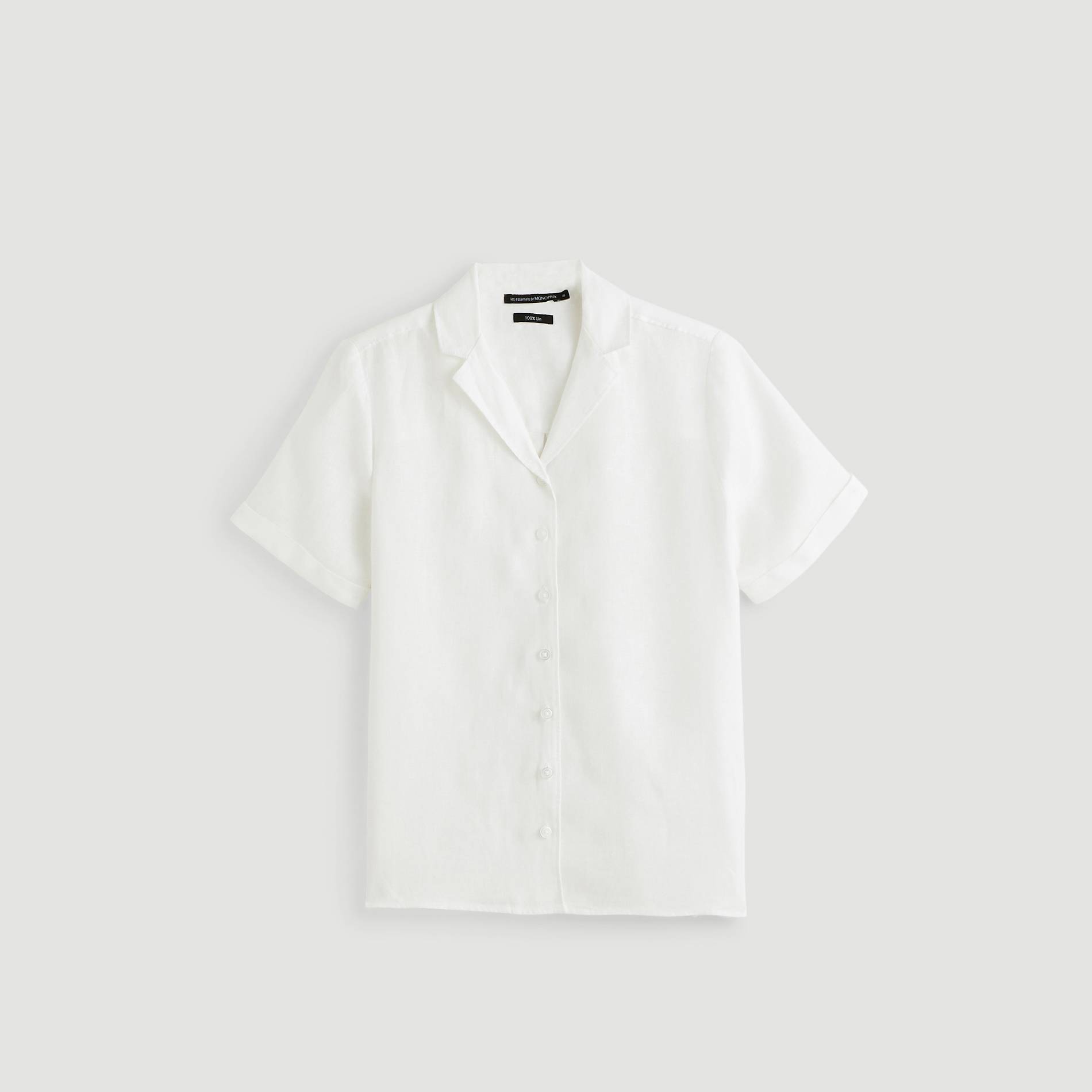 Chemise manches courtes en lin, Blanc, large image number 2.0