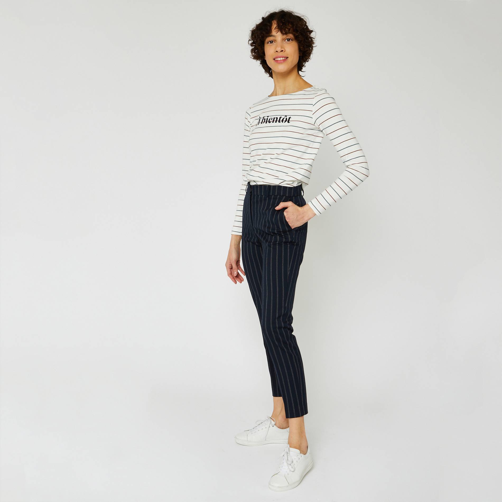 Pantalon 7/8 à rayures, Bleu marine, large image number 0