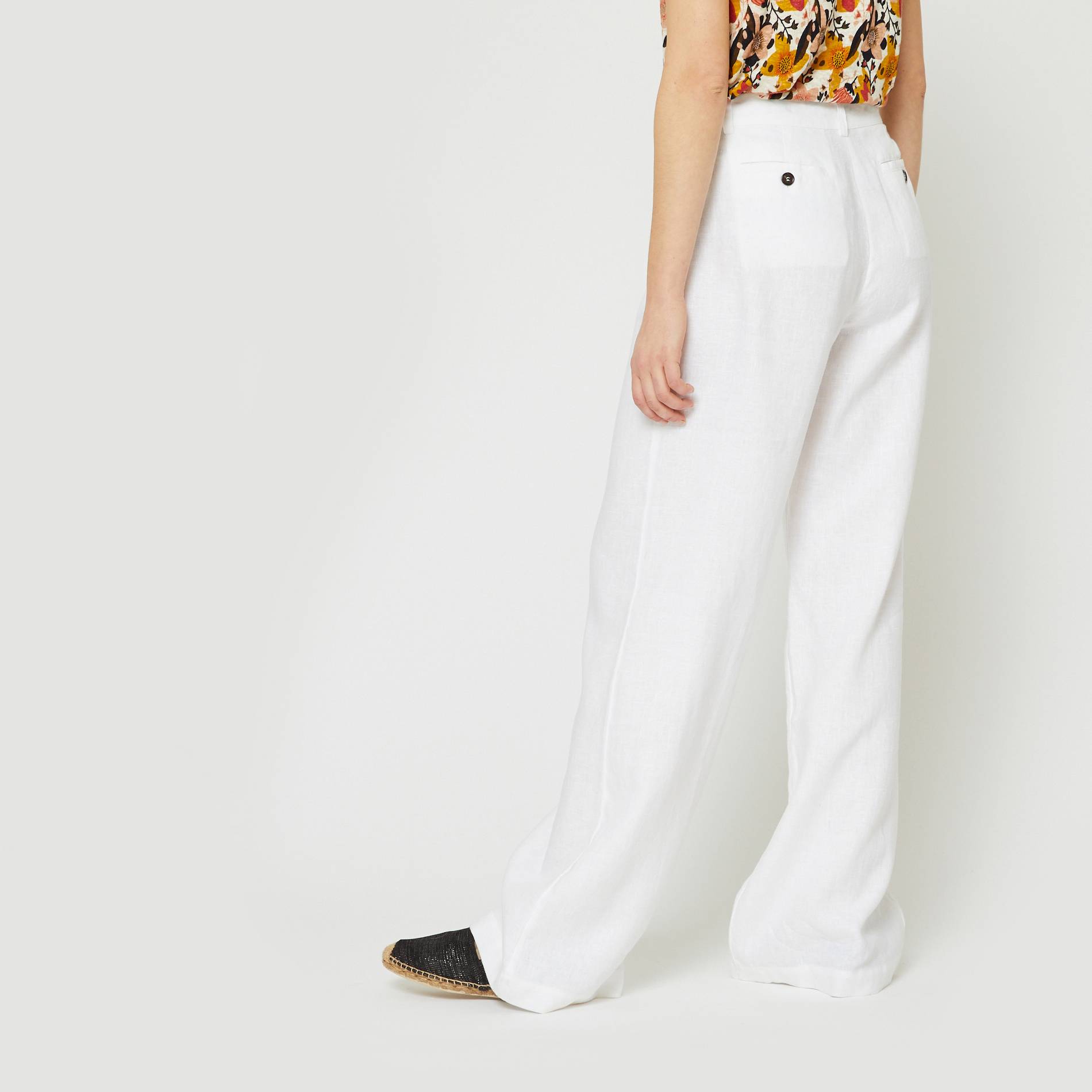 Pantalon large en lin, Blanc, large image number 1