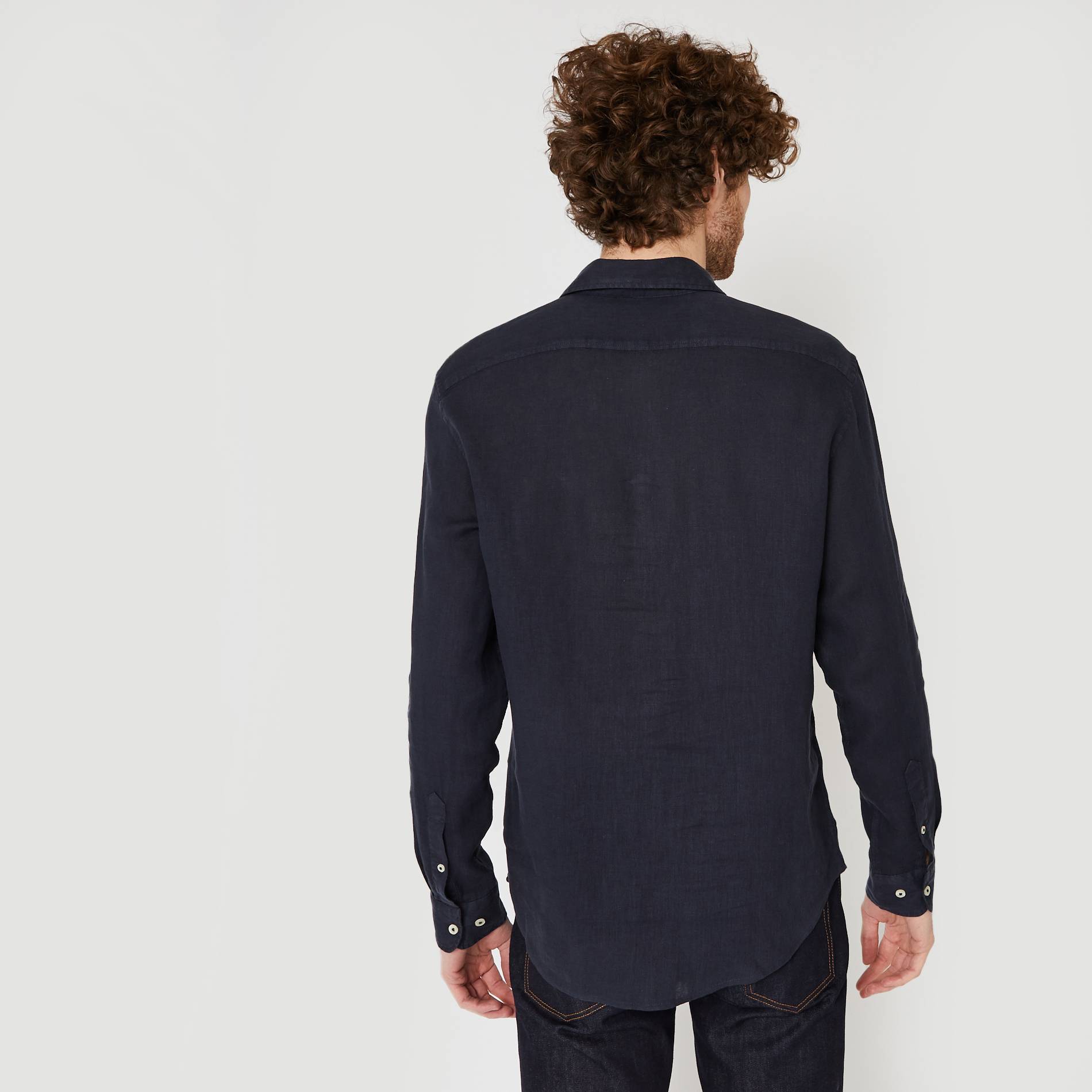 Chemise manches longues en lin coupe regular, Bleu marine, large image number 1