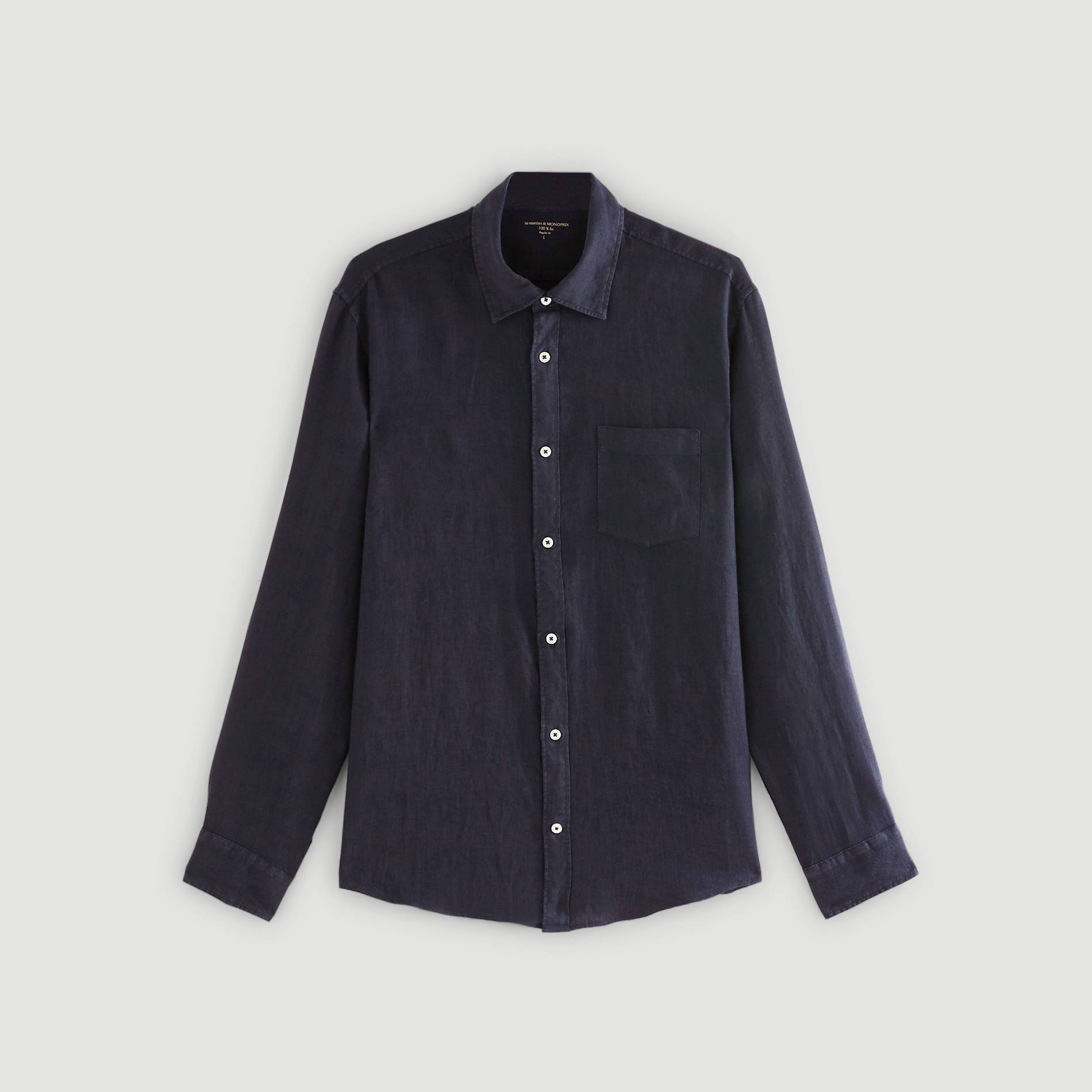 Chemise manches longues en lin coupe regular, Bleu marine, large image number 2