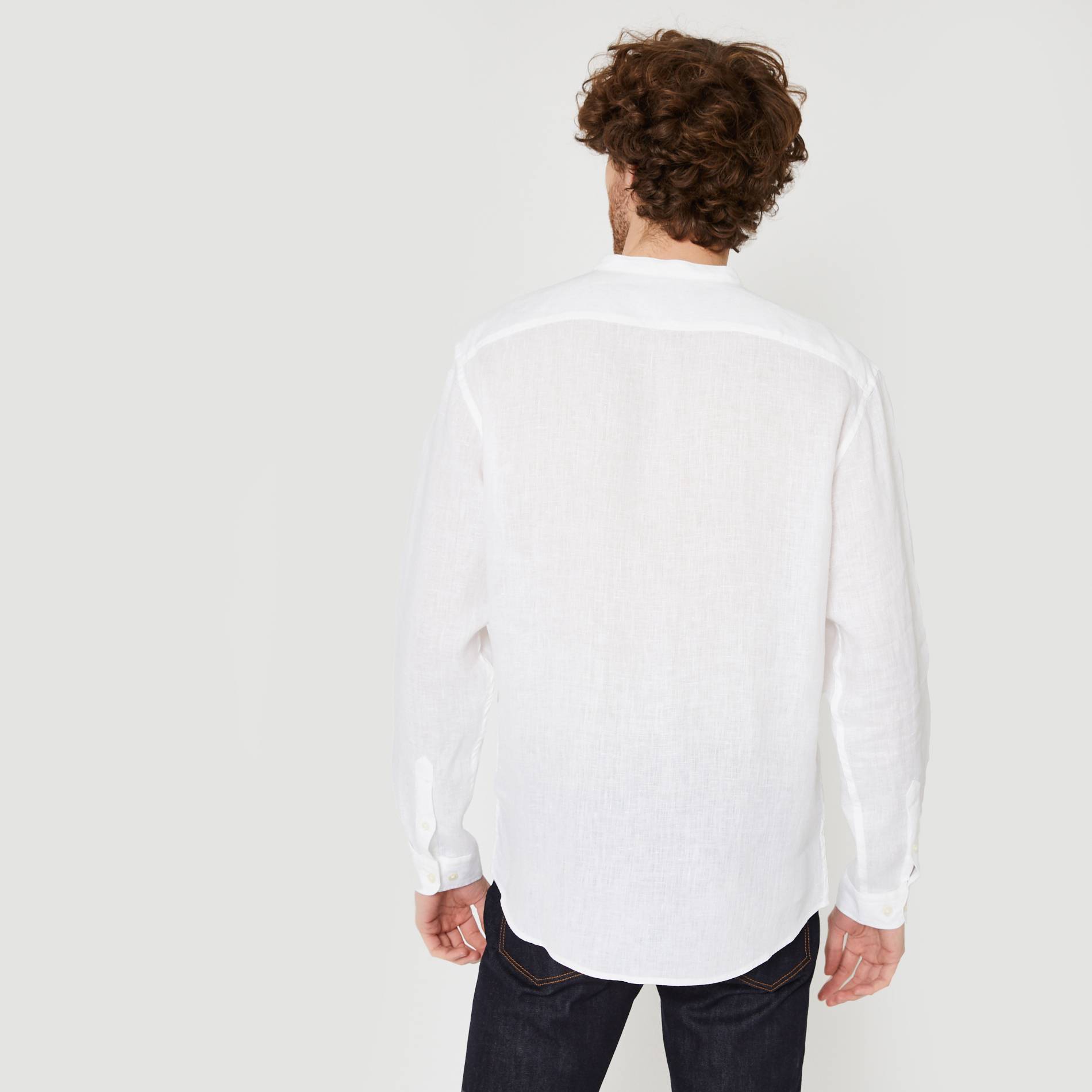 Chemise manches longues en lin col mao coupe regular, Blanc, large image number 1