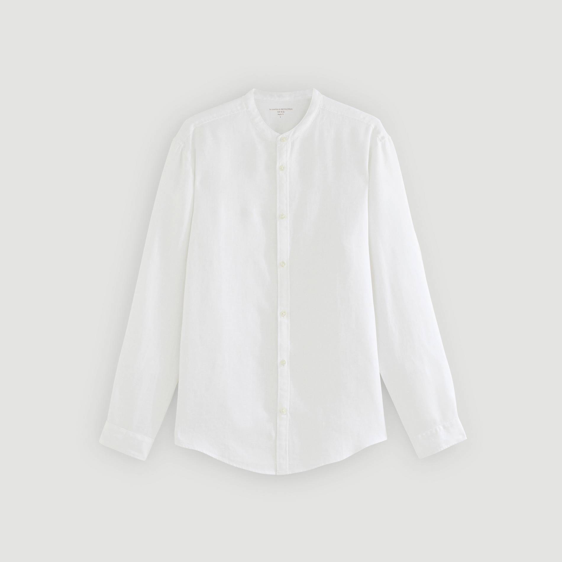 Chemise manches longues en lin col mao coupe regular, Blanc, large image number 2