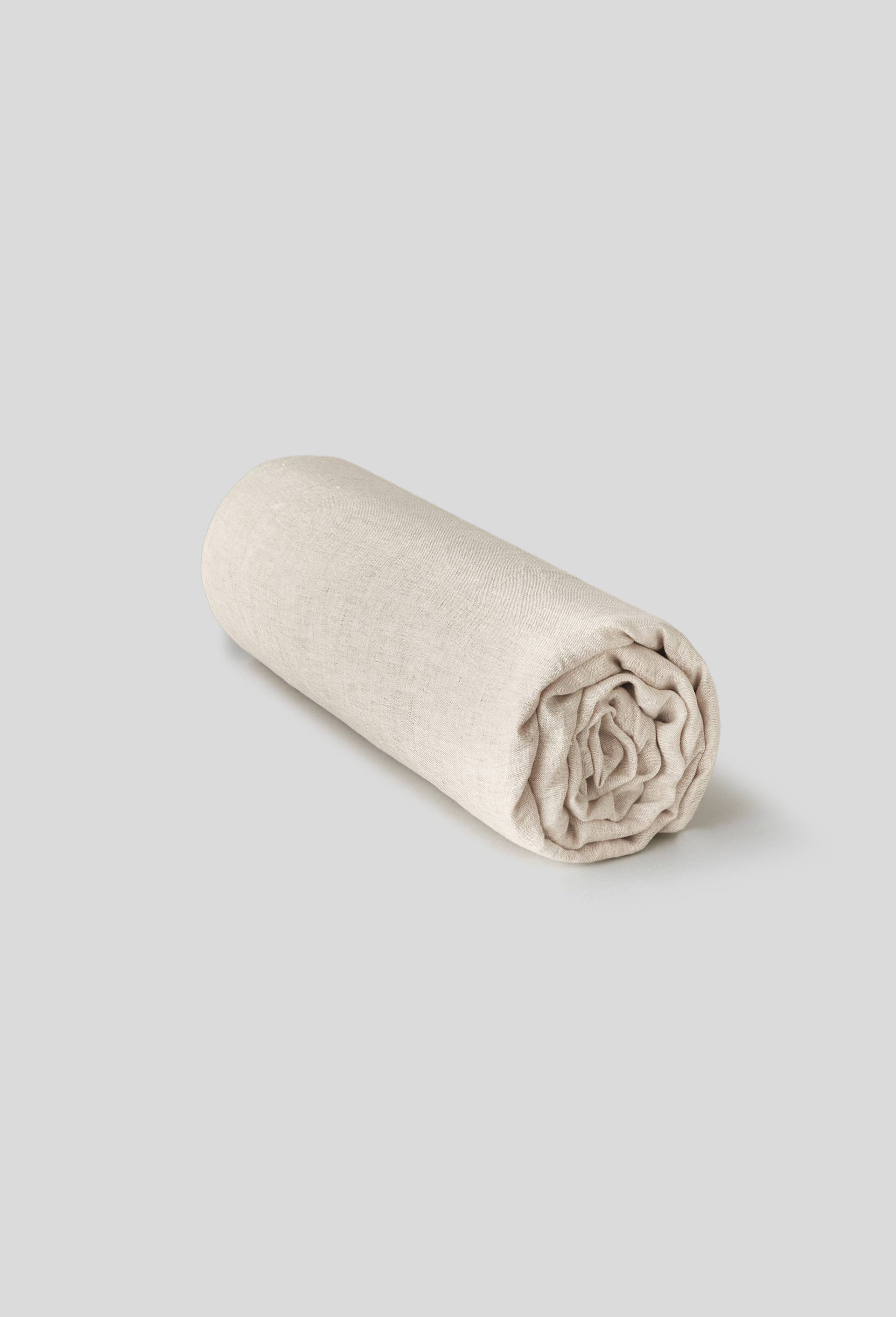 Drap housse 2 personnes, 160x200cm, lin lavé, Beige, large image number 0.0