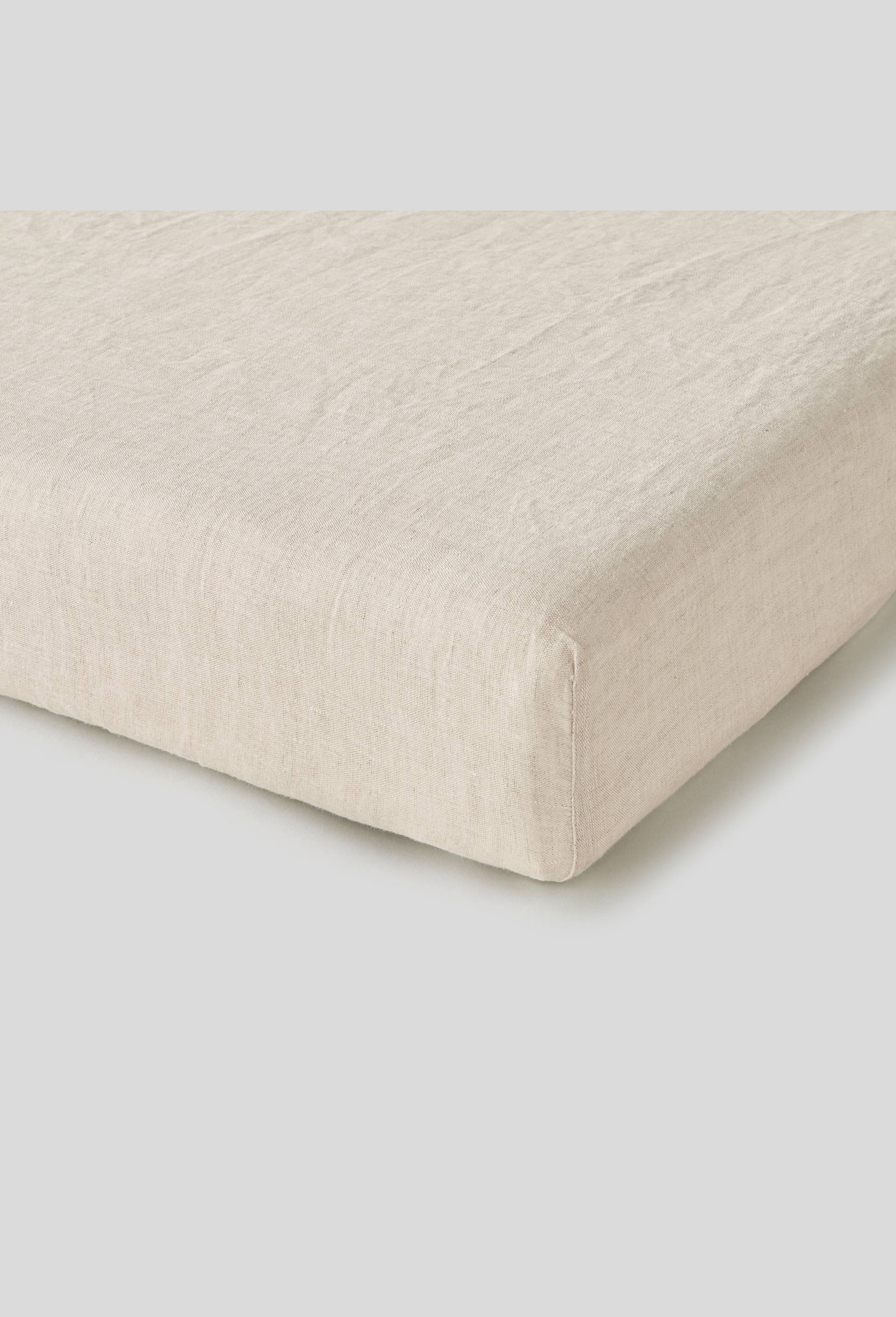 Drap housse 2 personnes, 160x200cm, lin lavé, Beige, large image number 1