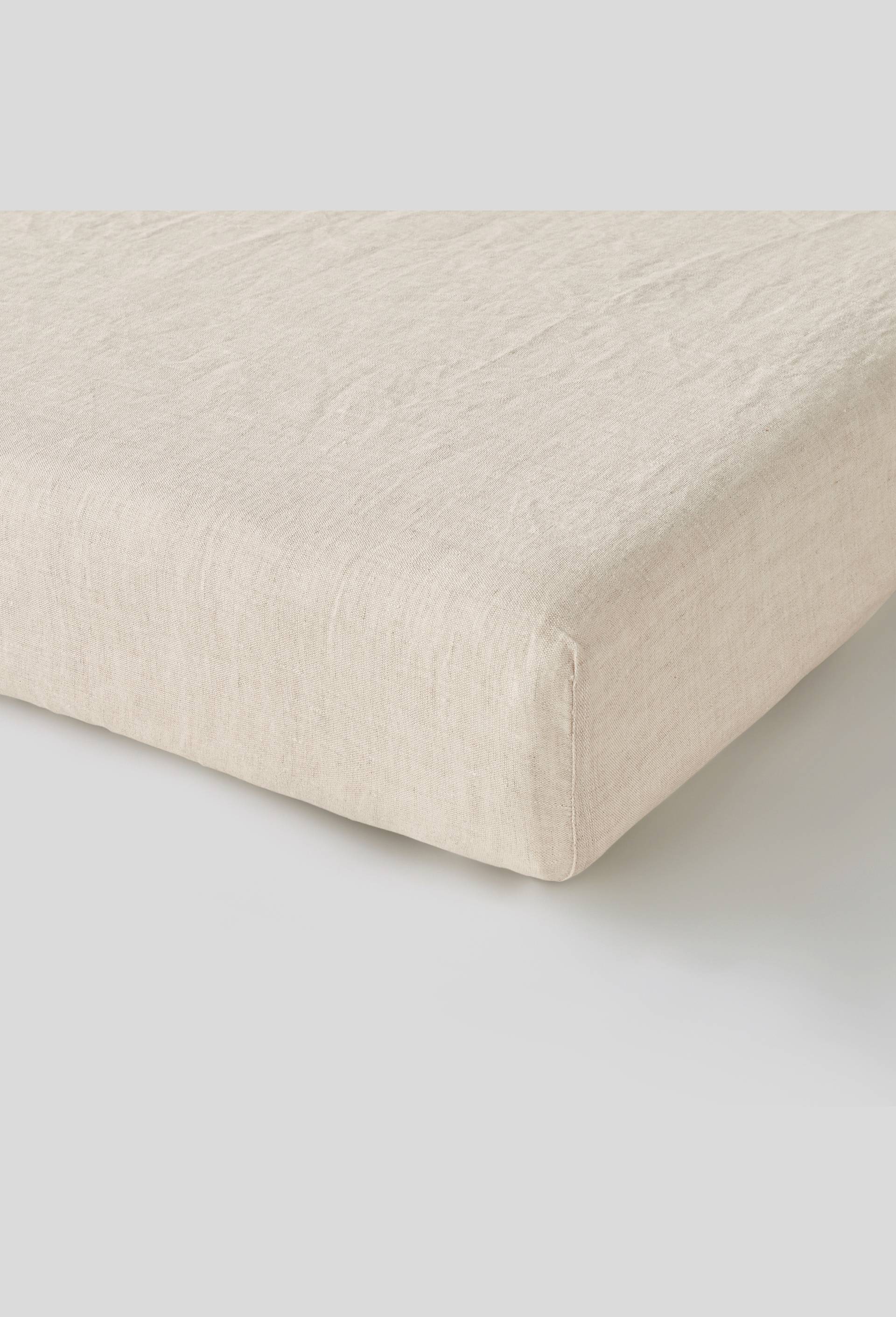 Drap housse 2 personnes, 140x190cm, lin lavé, exclusivité web, Beige, large image number 1.0