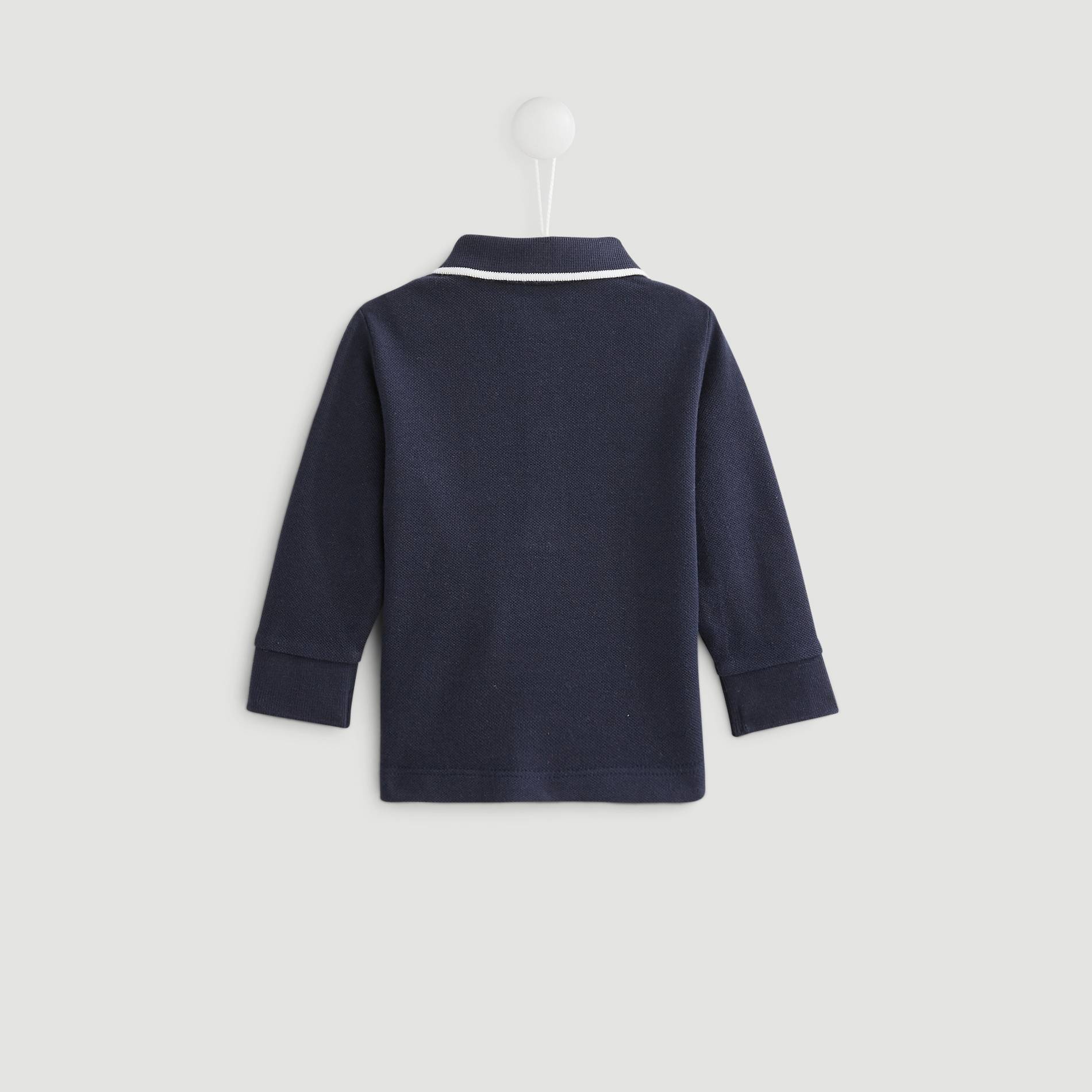 Polo manches longues brodé en coton BIO, Bleu marine, large image number 1.0