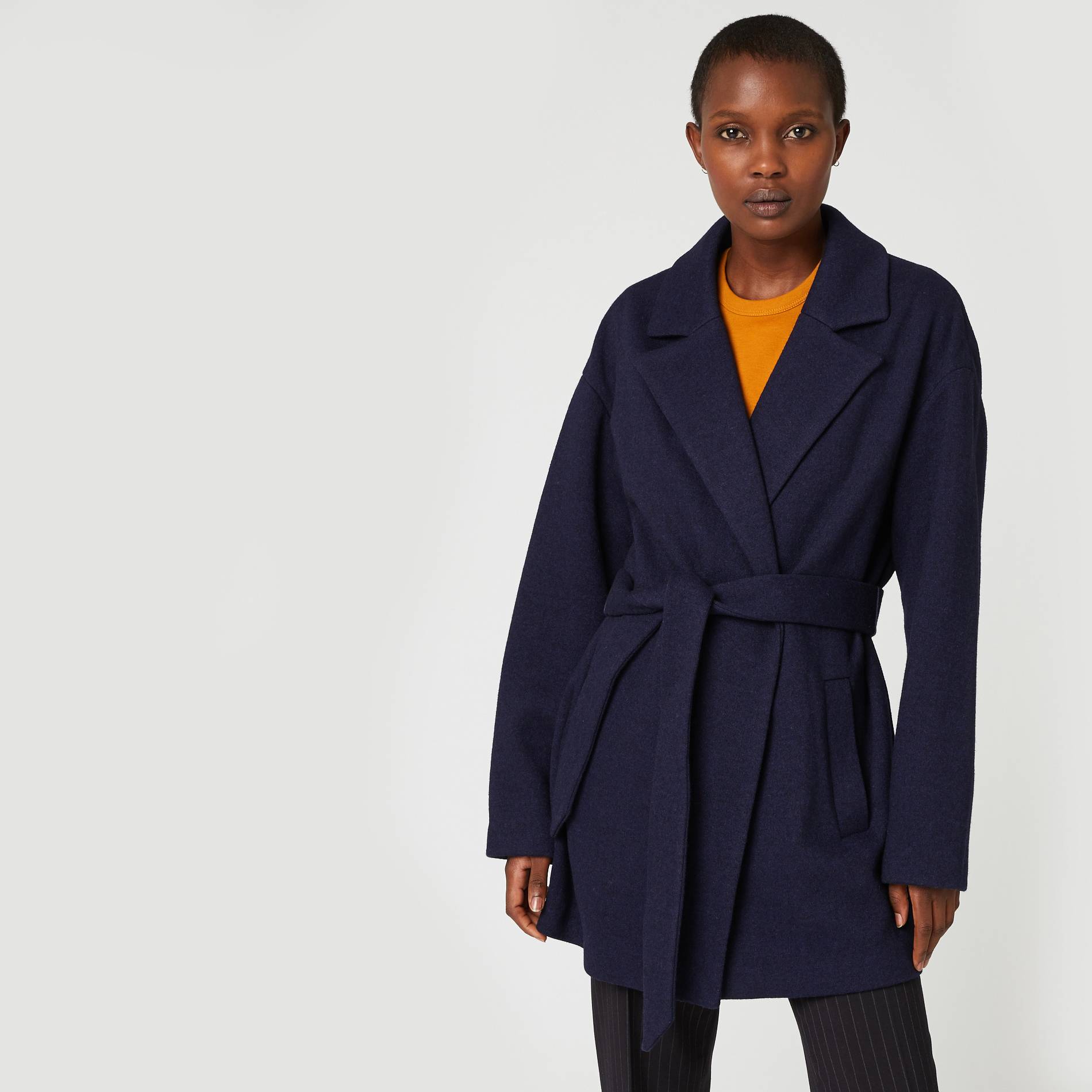 Manteau ceinturé contenant de la laine, Bleu marine, large image number 0