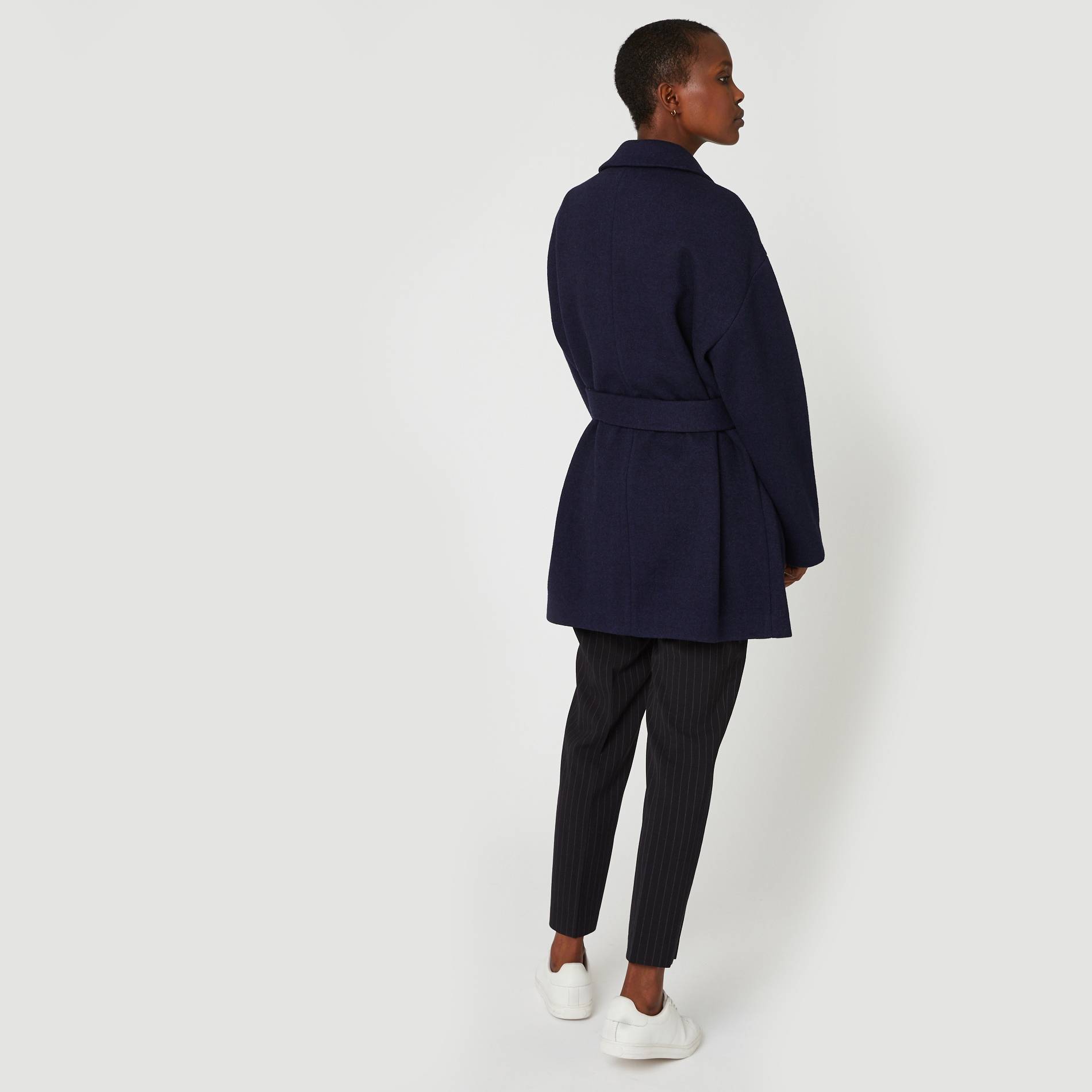 Manteau ceinturé contenant de la laine, Bleu marine, large image number 1