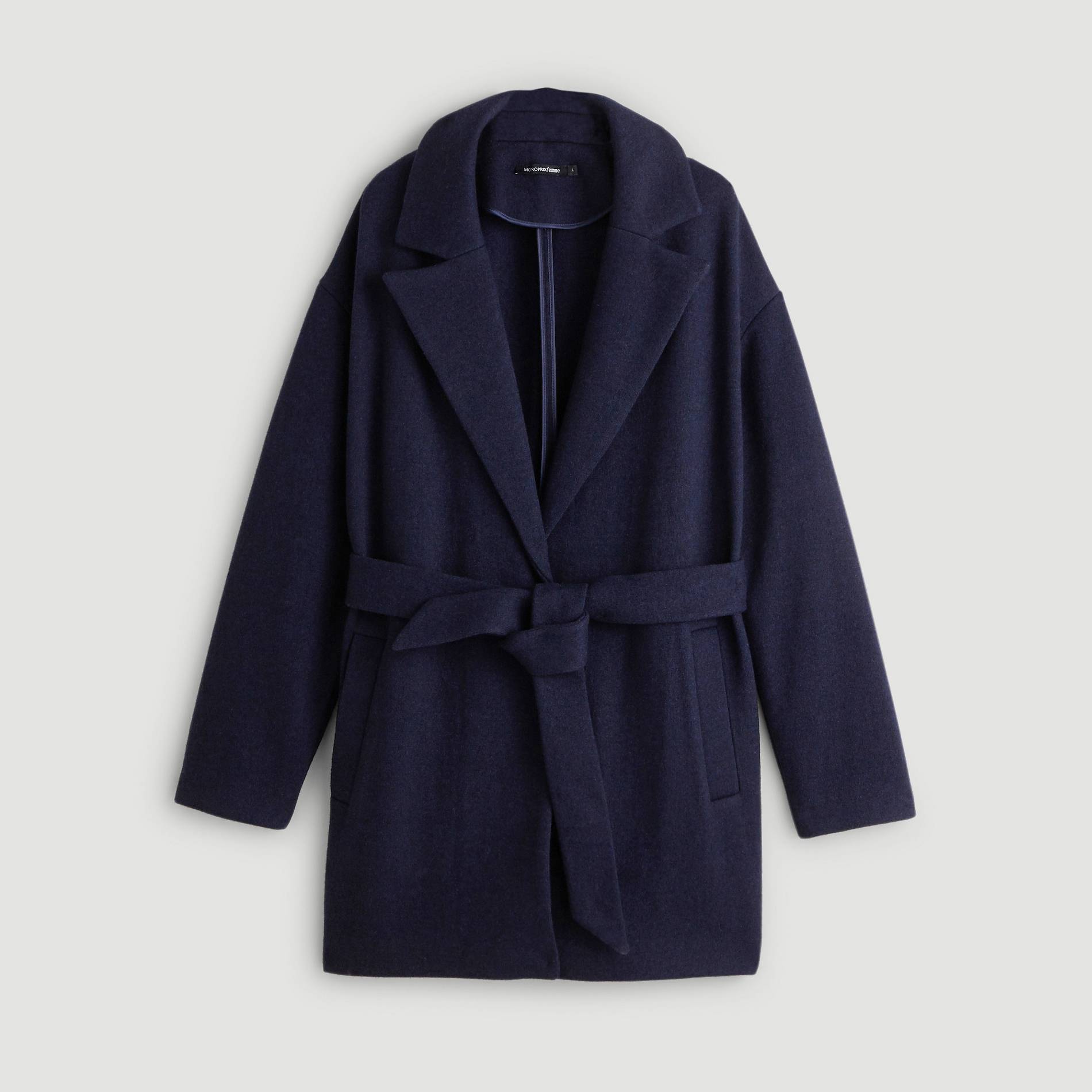 Manteau ceinturé contenant de la laine, Bleu marine, large image number 2