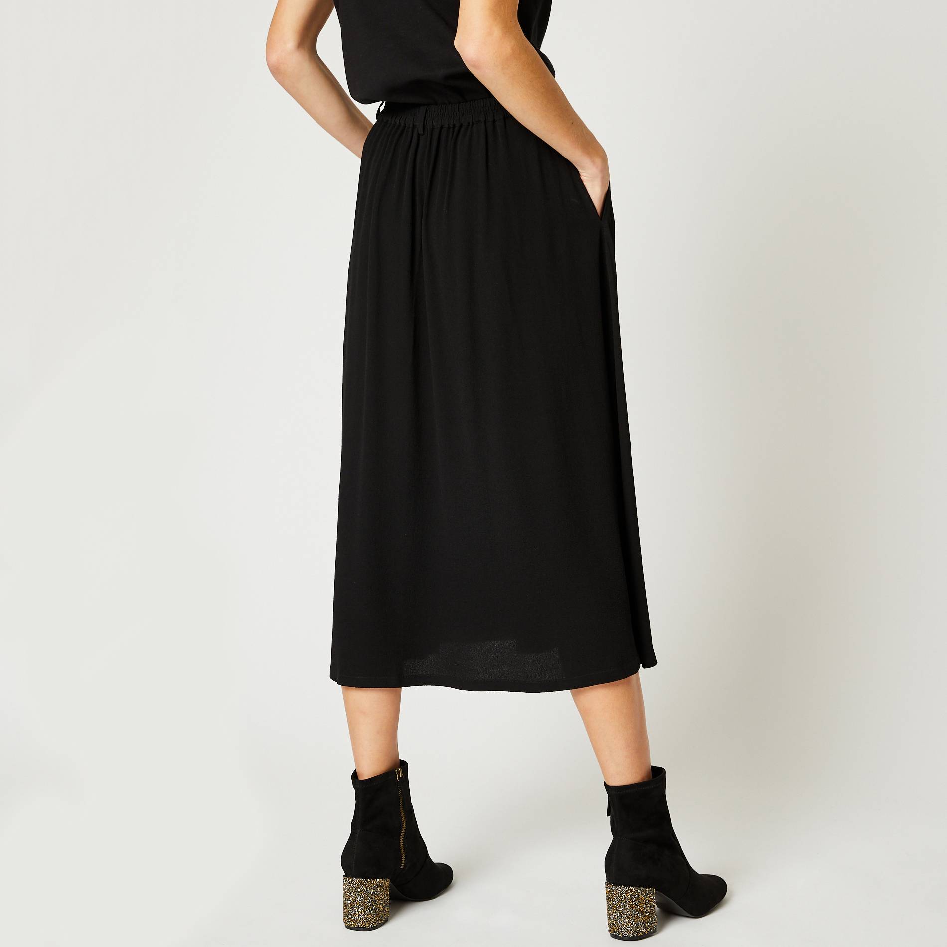Jupe midi boutonnee, Noir, large image number 1