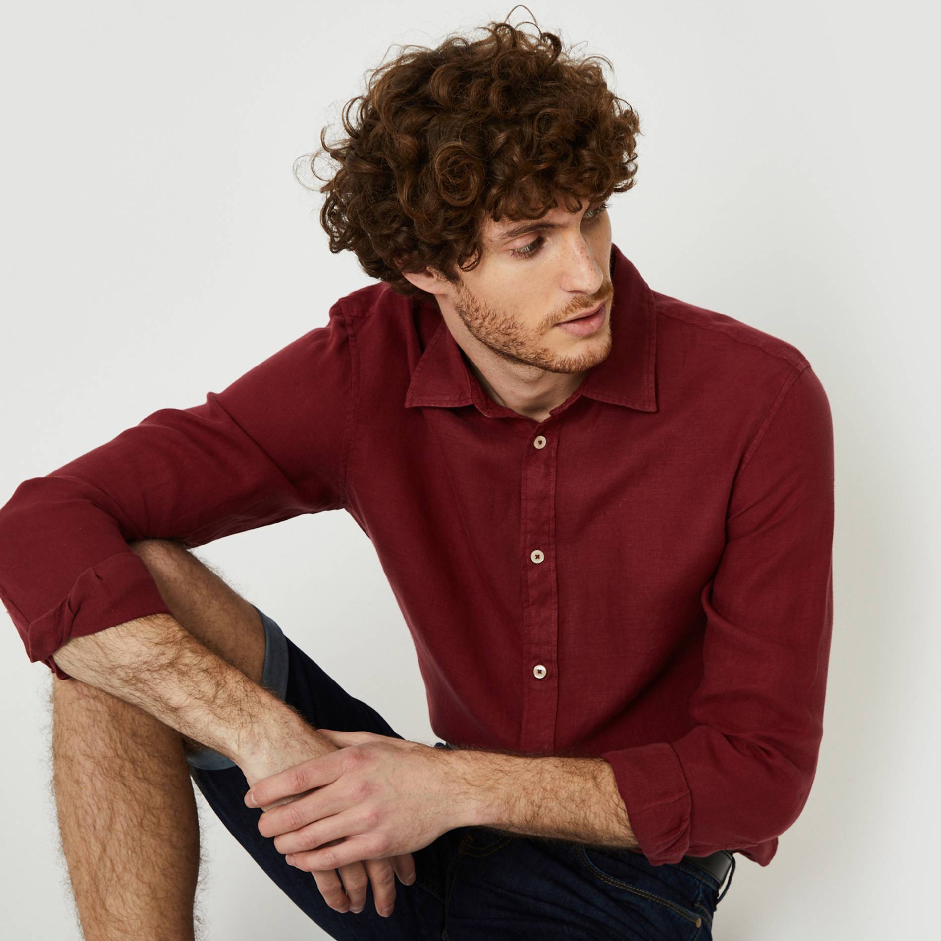 Chemise manches longues en lin coupe slim, Raisin, large image number 0