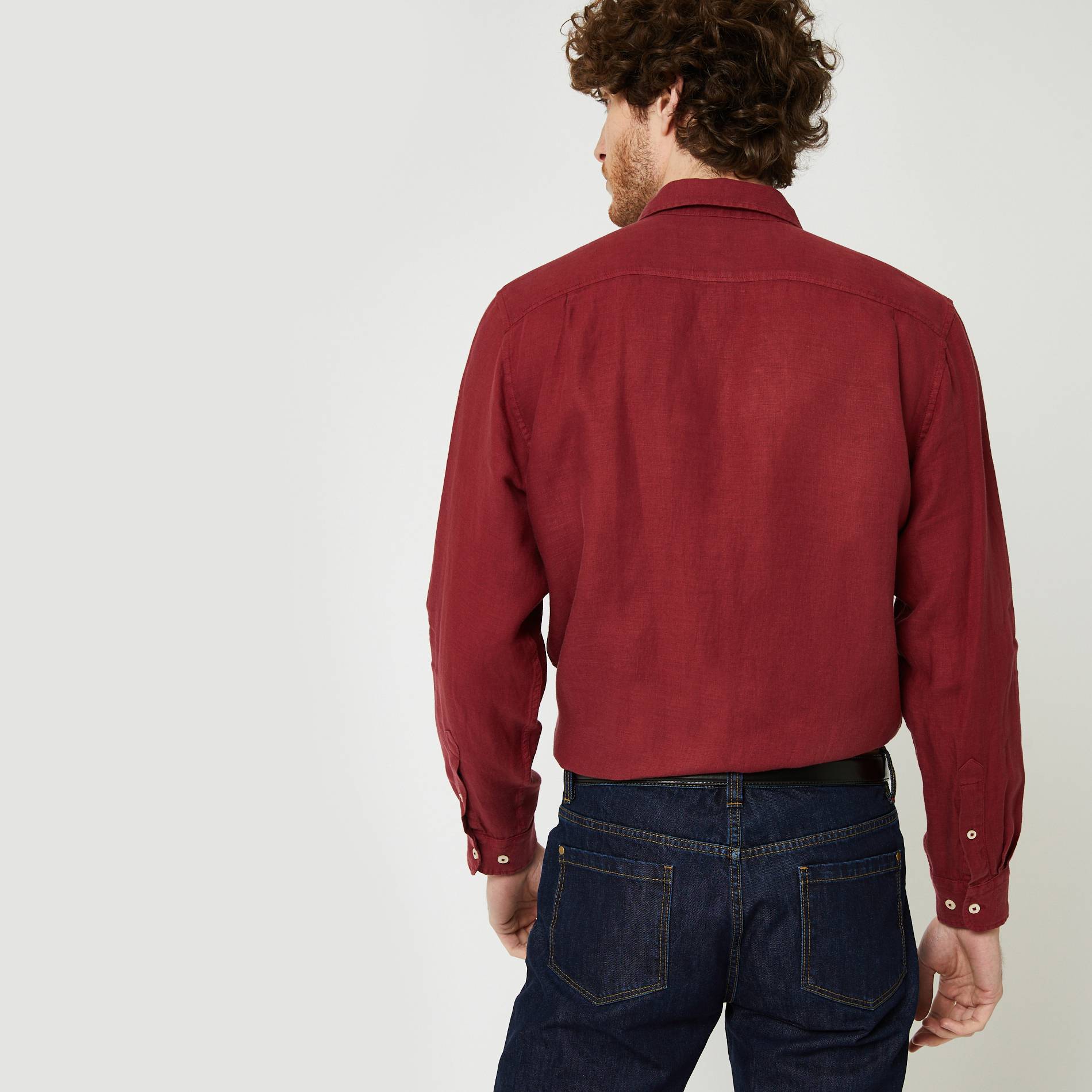 Chemise manches longues en lin coupe slim, Raisin, large image number 1