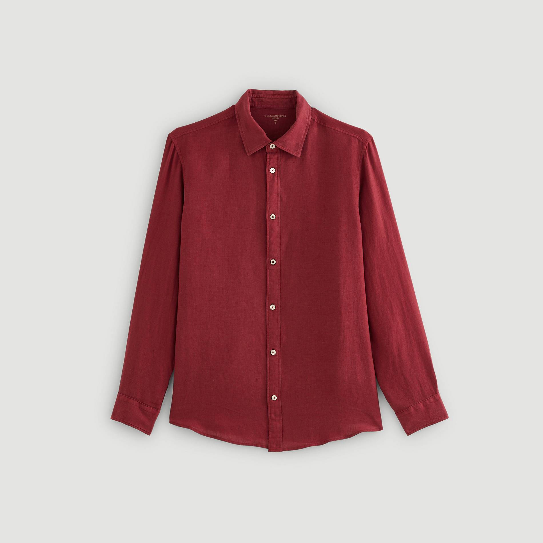 Chemise manches longues en lin coupe slim, Raisin, large image number 2