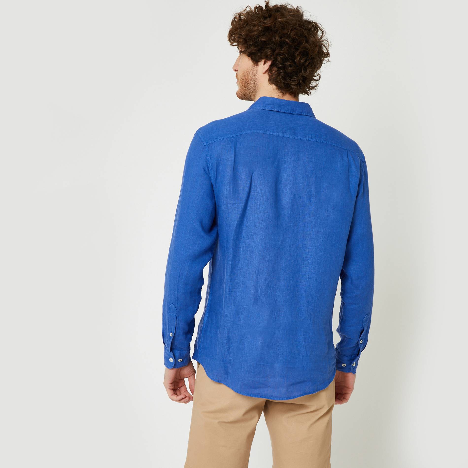 Chemise manches longues en lin coupe slim, Cobalt, large image number 1