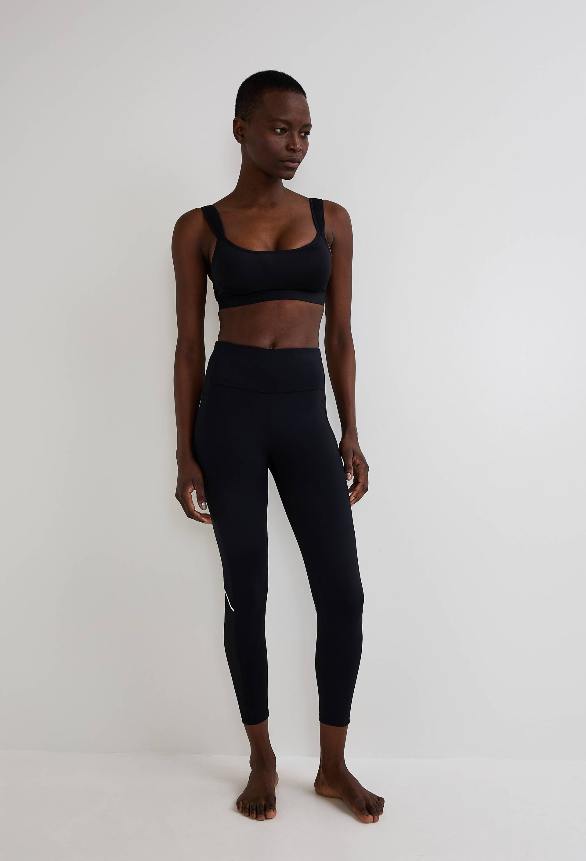 Legging de sport uni avec détail résille, Noir, swatch image