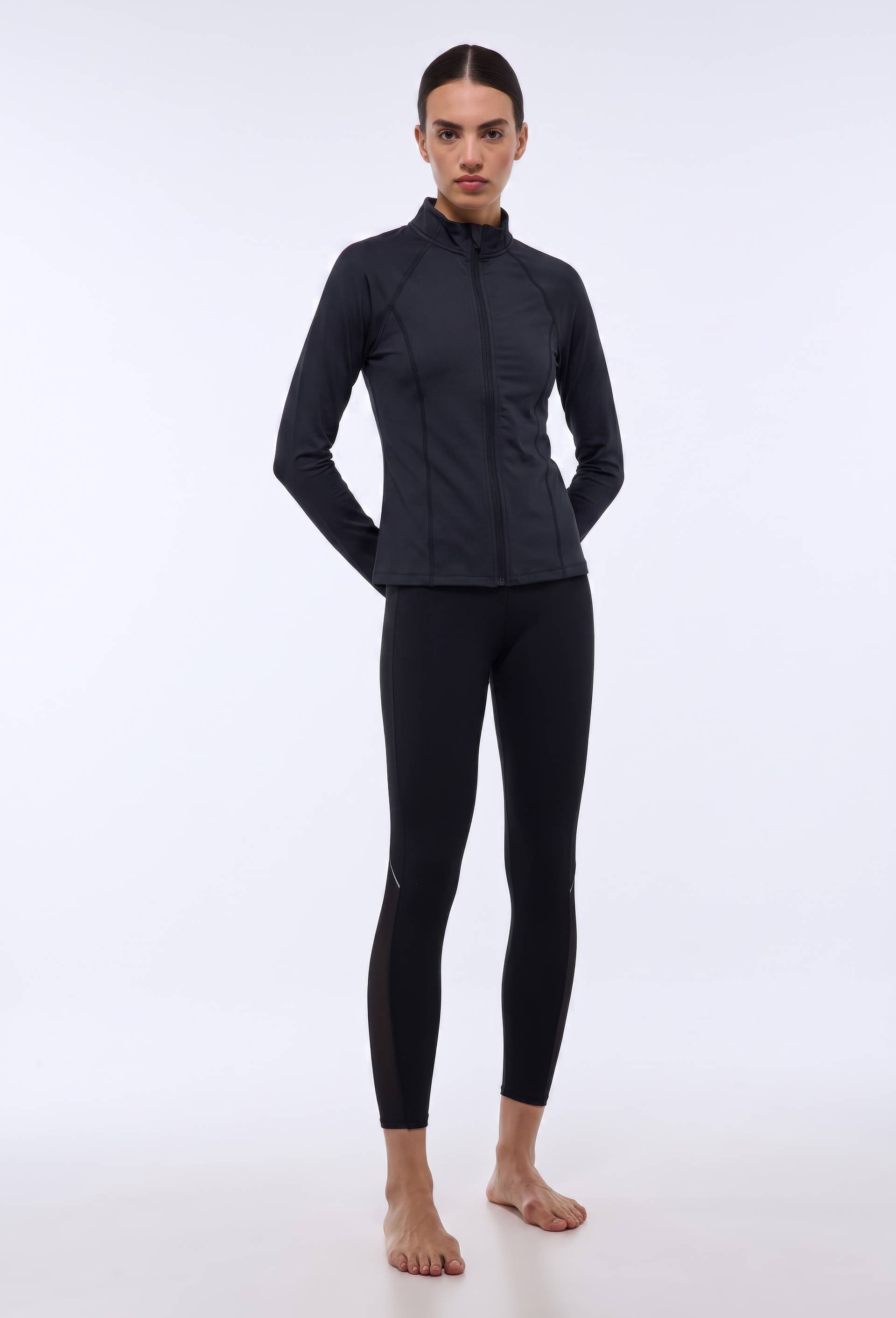 Legging de sport uni avec d&eacute;tail r&eacute;sille, Noir, swatch image