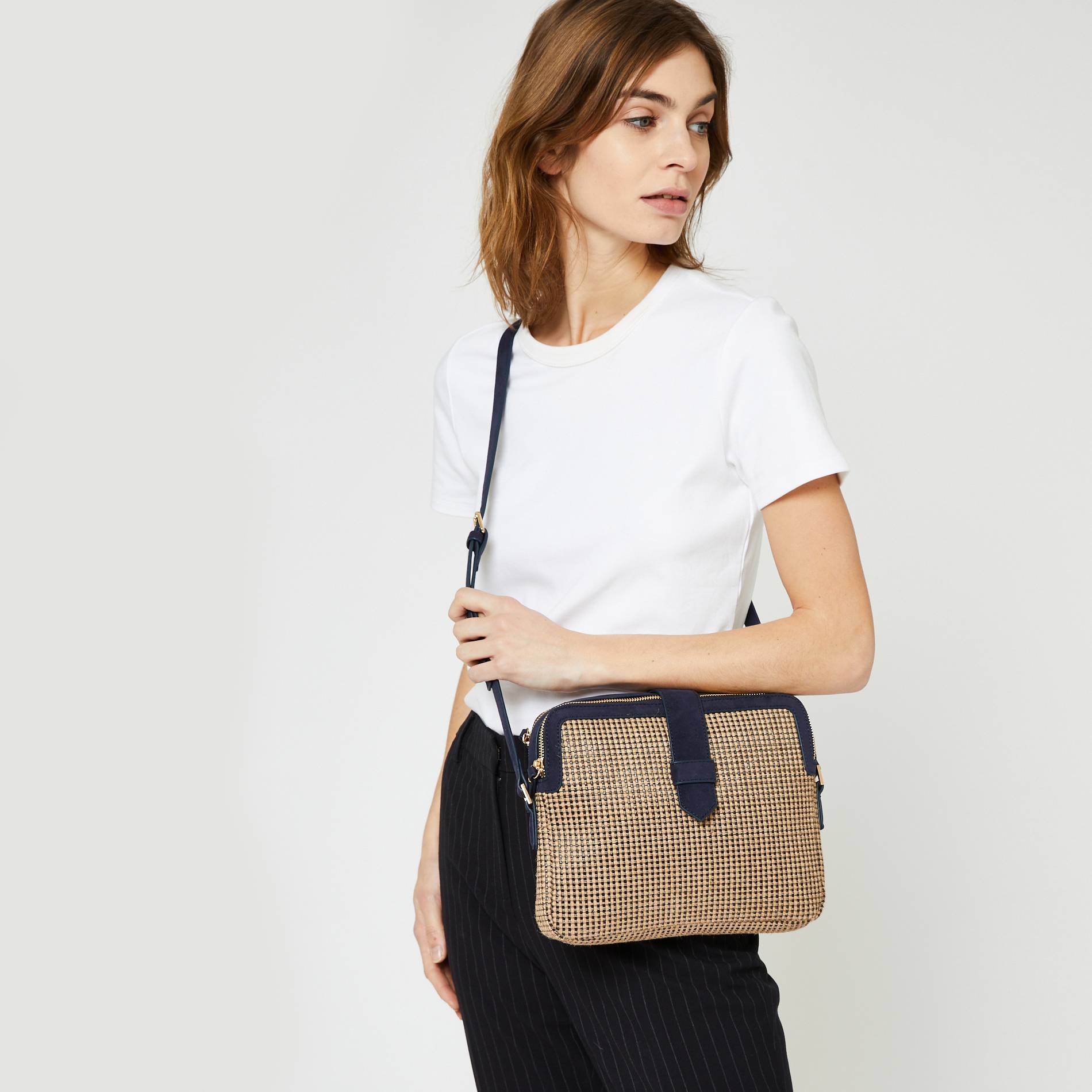 Sac double compartiments en jute, Bleu marine, large image number 0.0